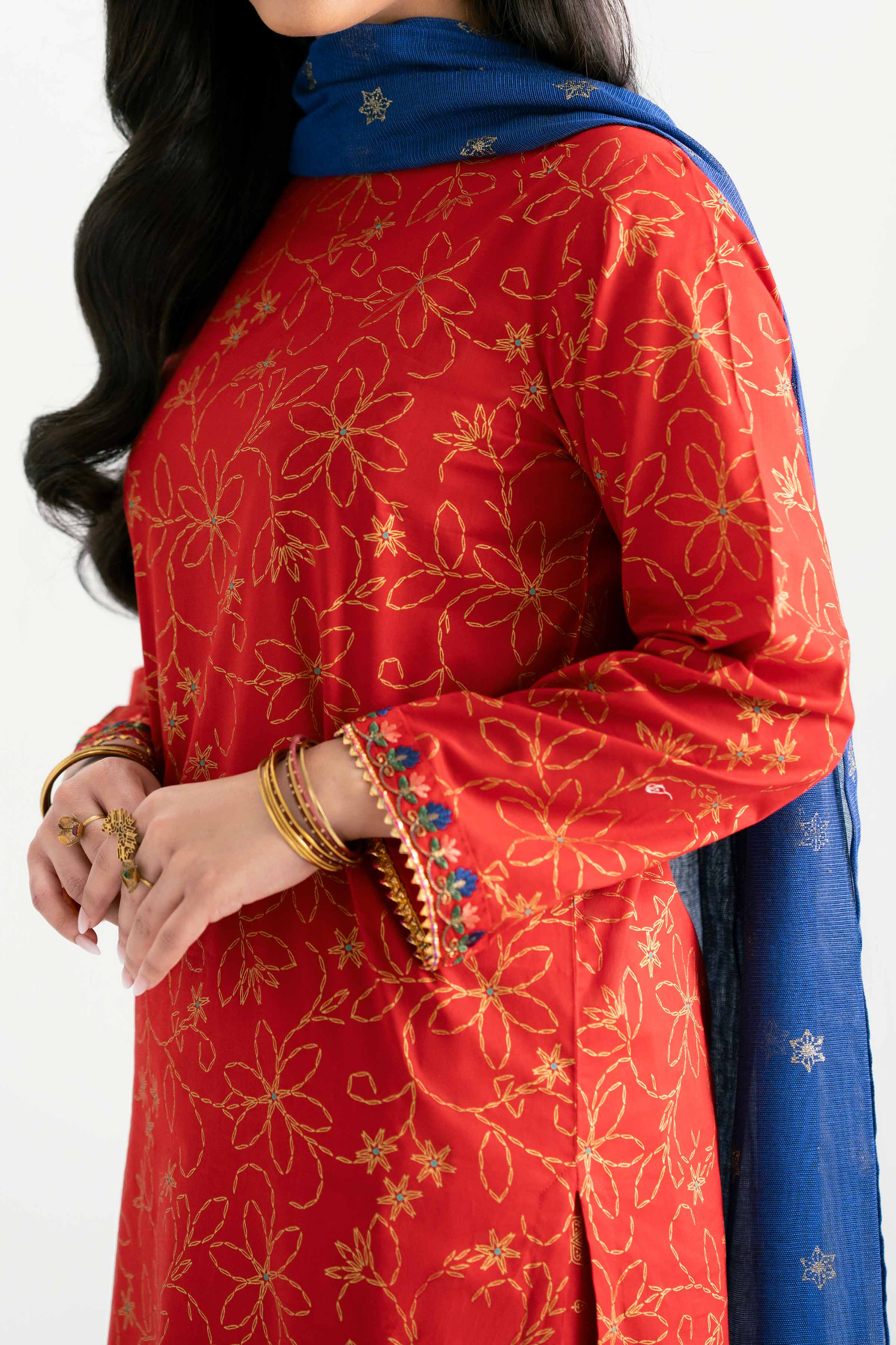 NishatUK - Red Embroidered Lawn 3-piece ready to wear Suit
