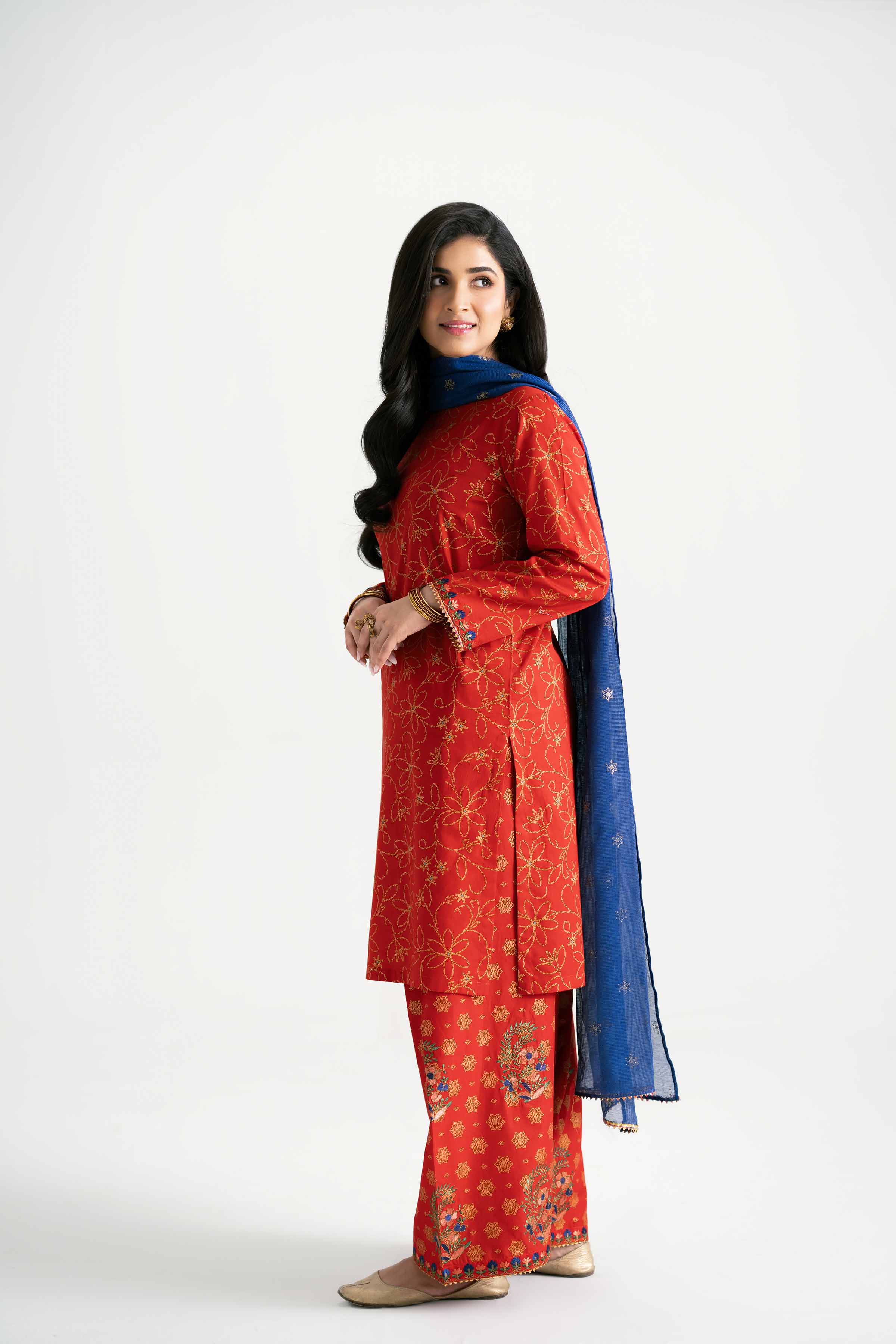 NishatUK - Red Embroidered Lawn 3-piece ready to wear Suit