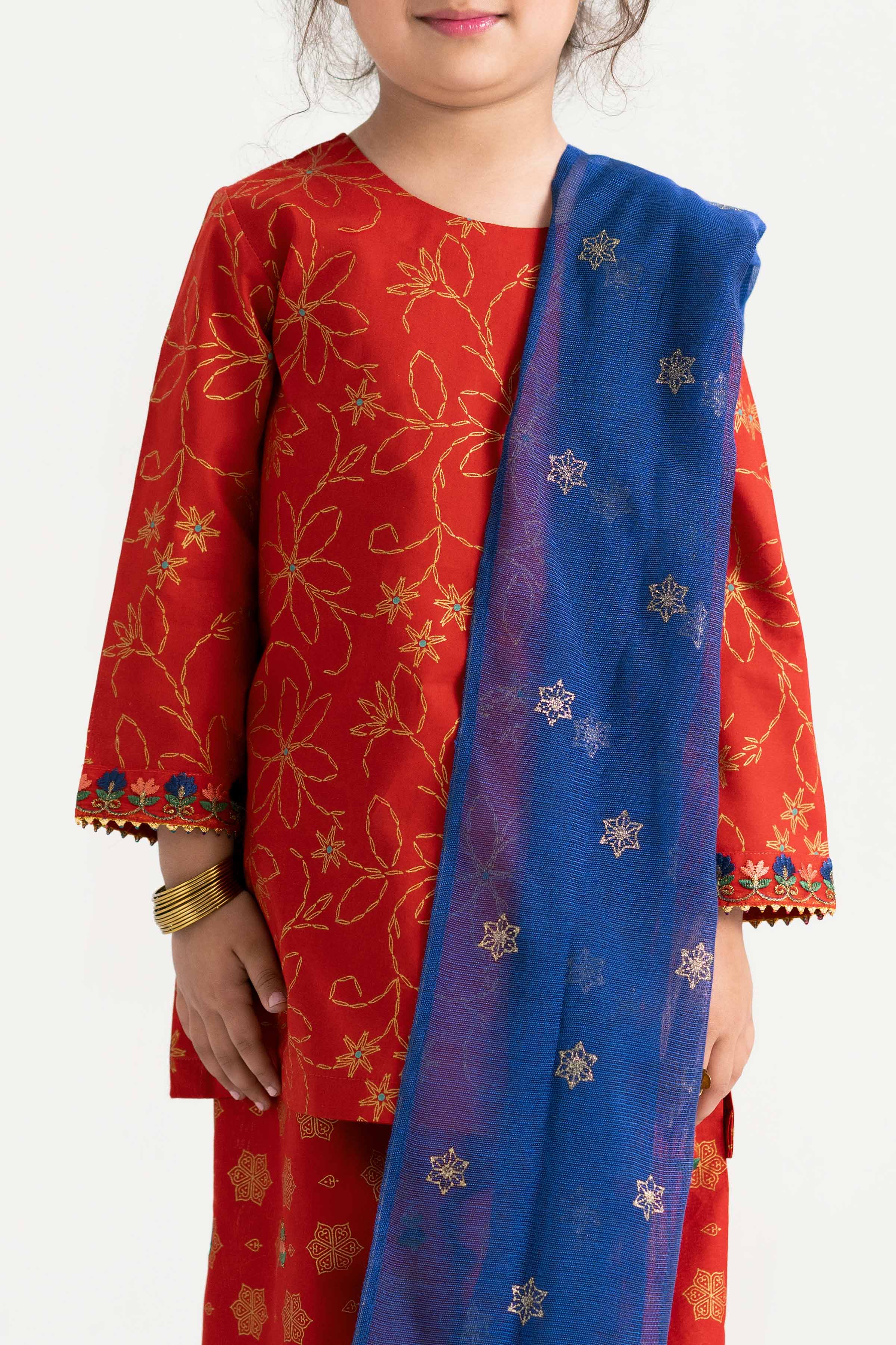 NishatUK - Red Embroidered Lawn 3-piece ready to wear Suit