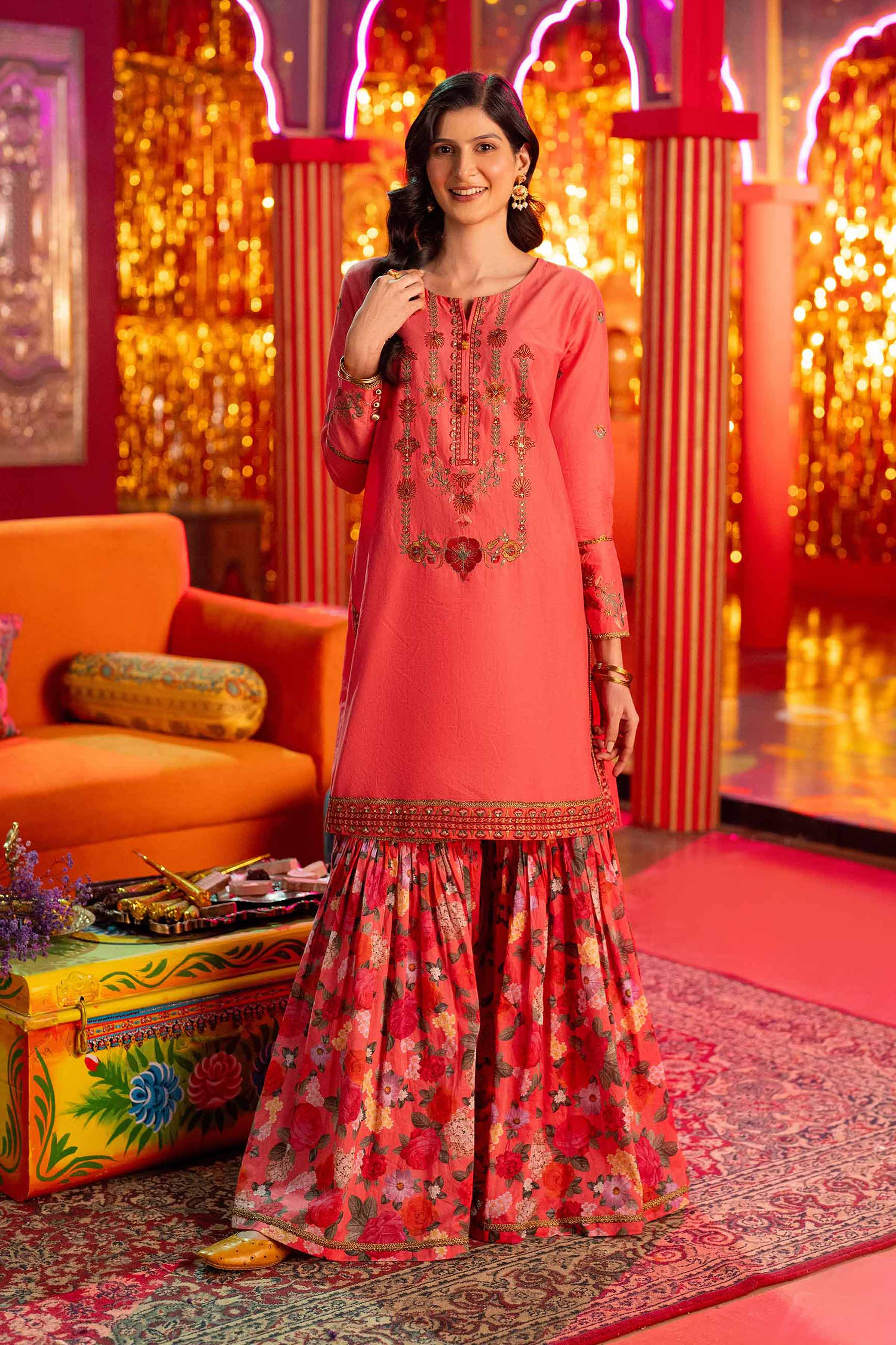 NishatUK - Coral Embroidered Lawn 2-piece ready to wear Dress