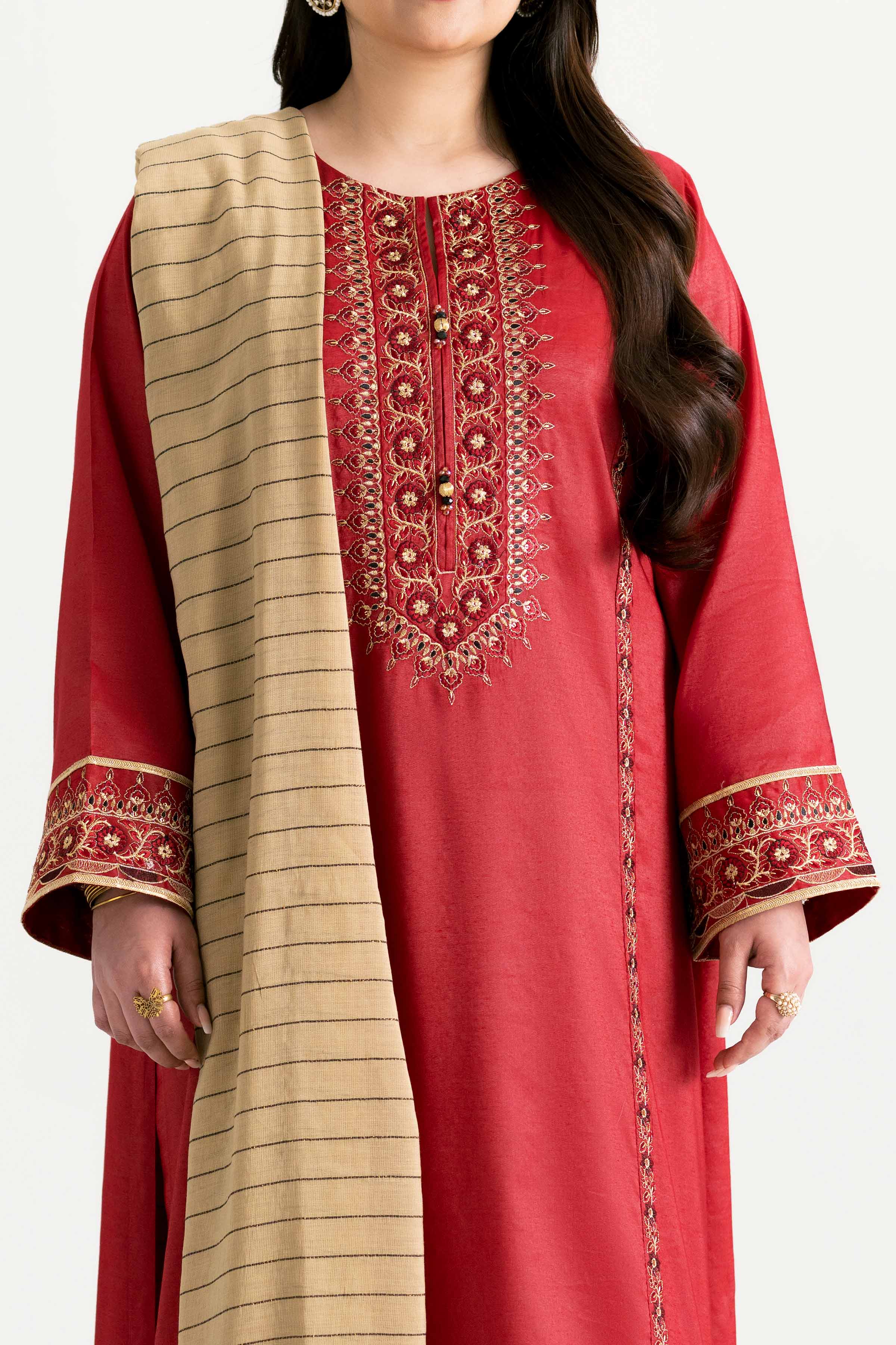 NishatUK - Ivory Embroidered Nylon Viscose 3-piece ready to wear Suit