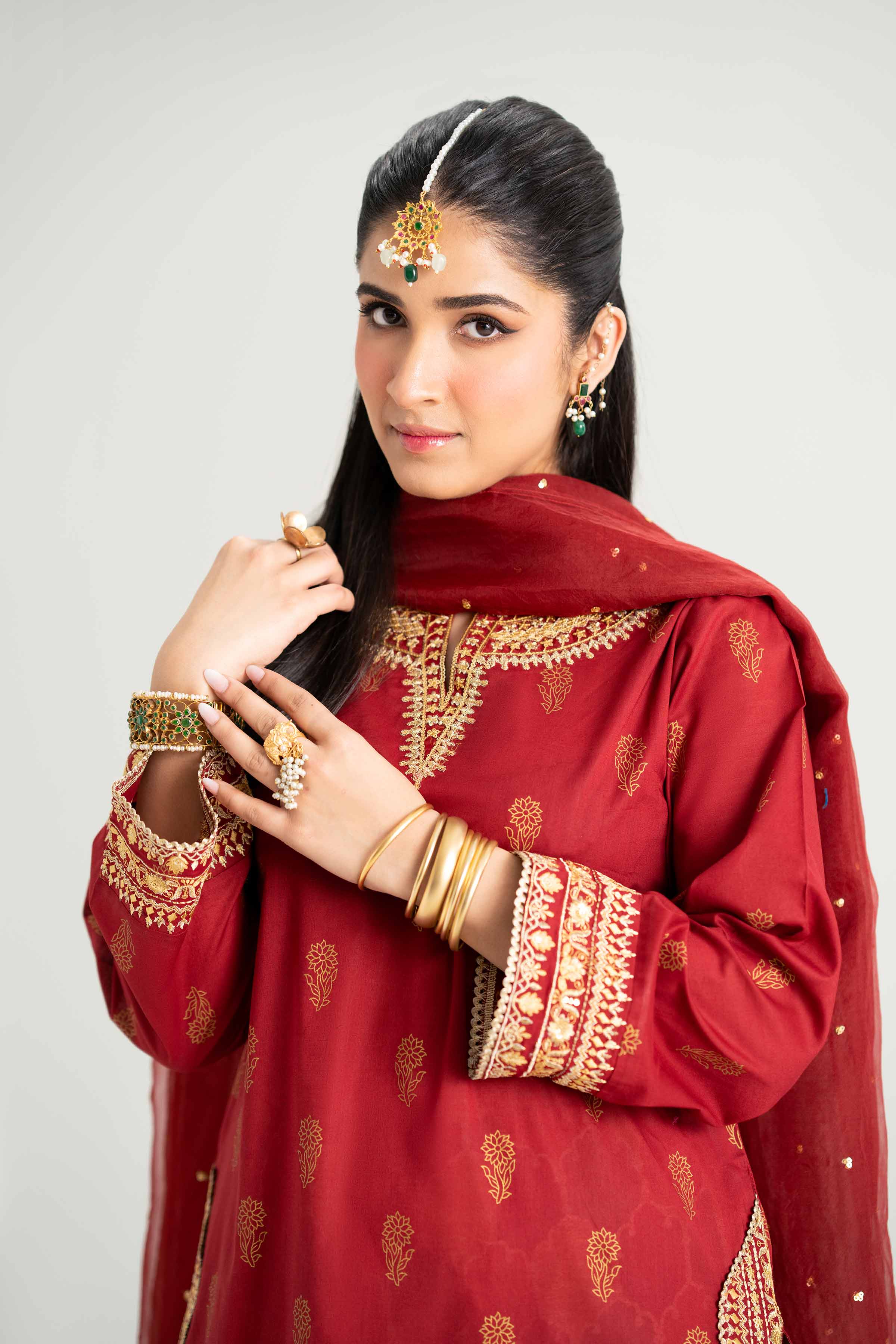 NishatUK - Maroon Embroidered Lawn 3-piece ready to wear Suit