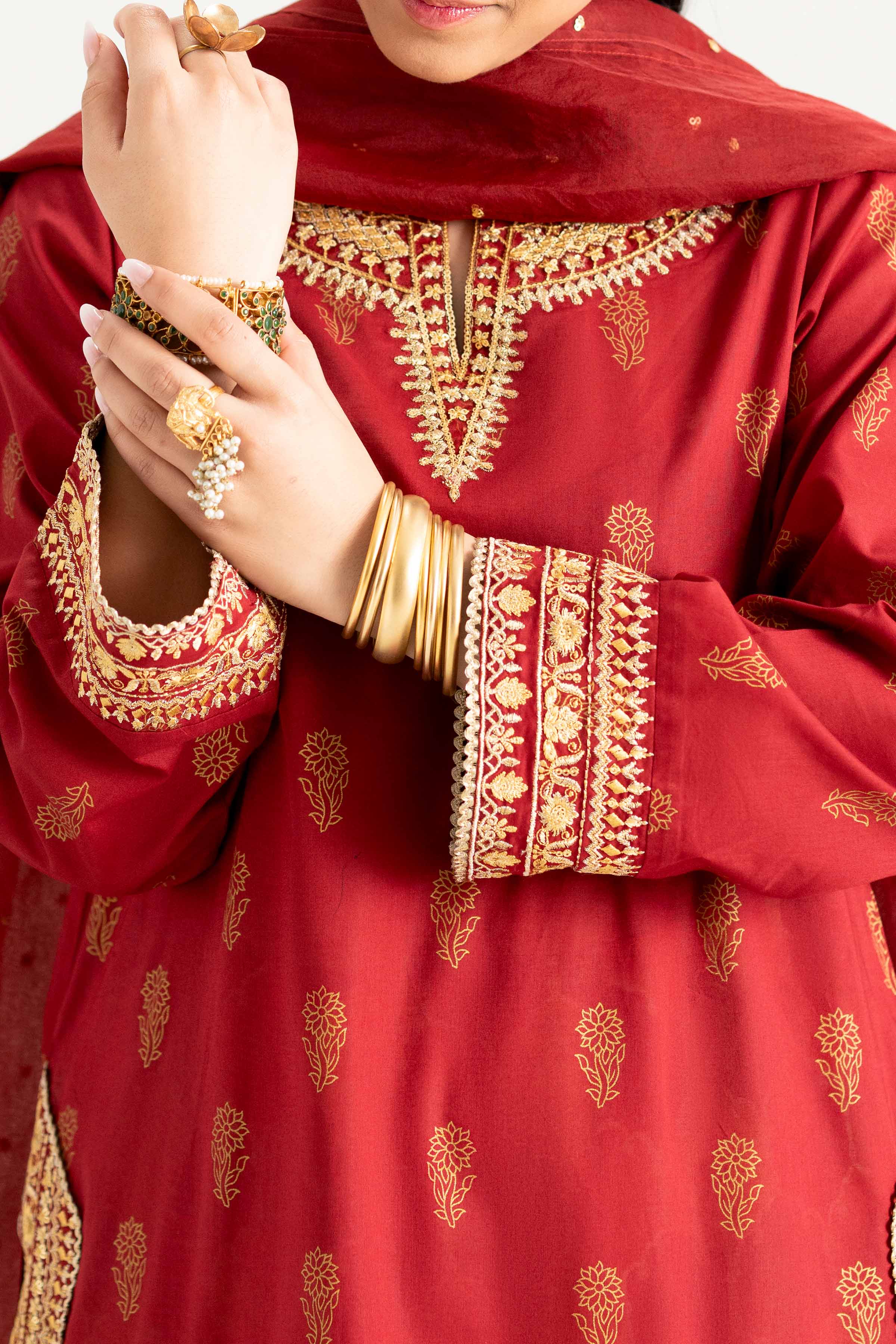 NishatUK - Maroon Embroidered Lawn 3-piece ready to wear Suit