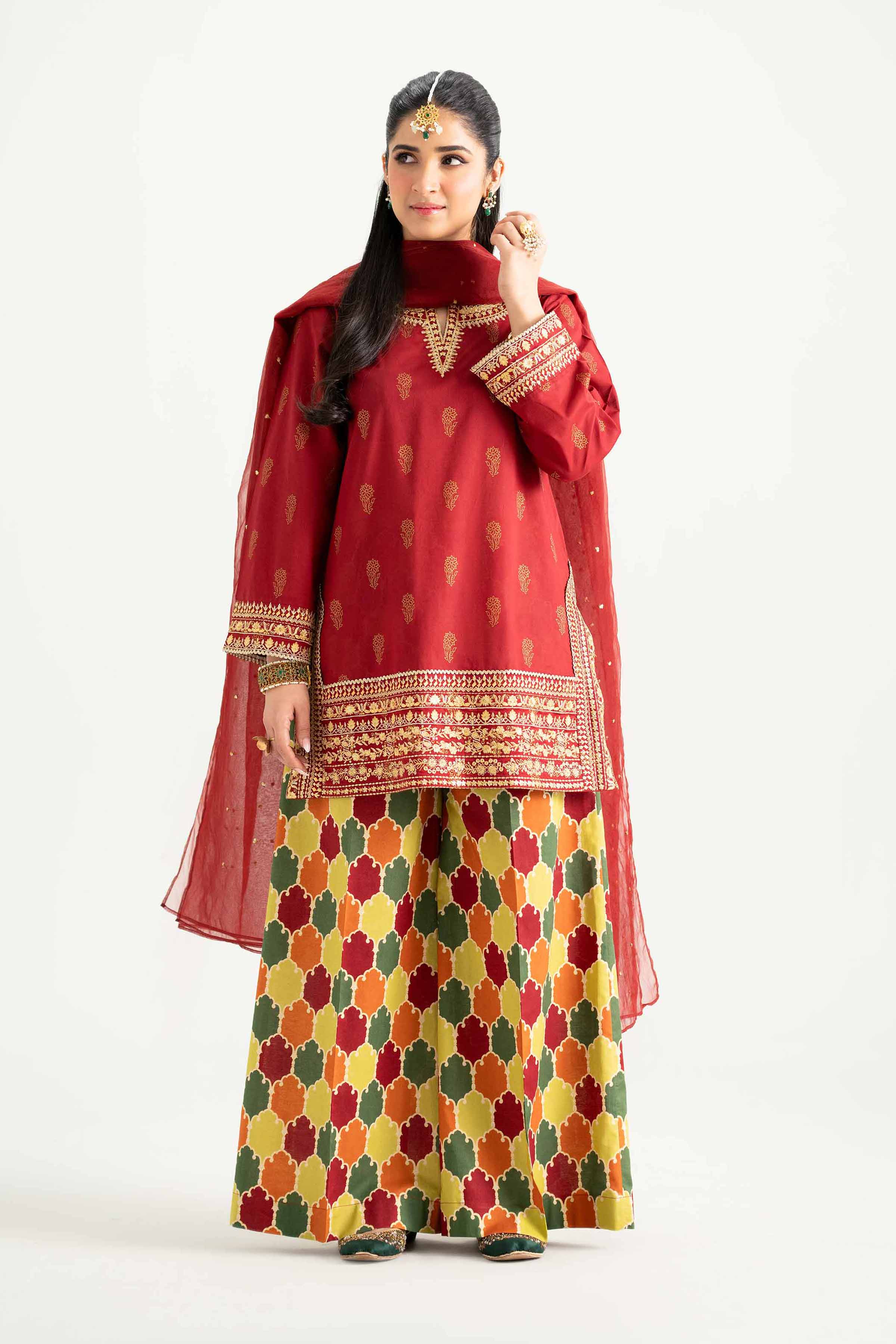 NishatUK - Maroon Embroidered Lawn 3-piece ready to wear Suit