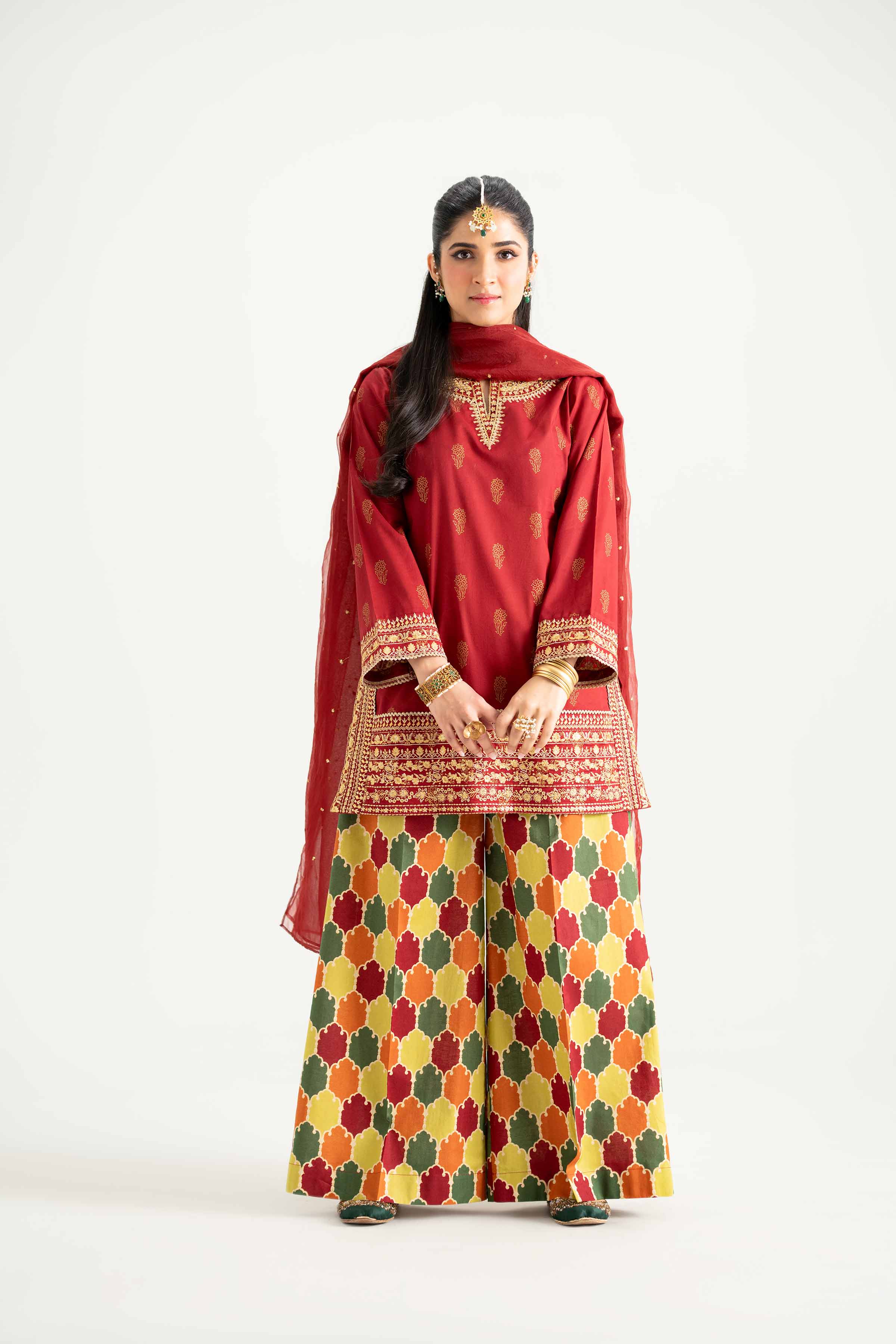NishatUK - Maroon Embroidered Lawn 3-piece ready to wear Suit