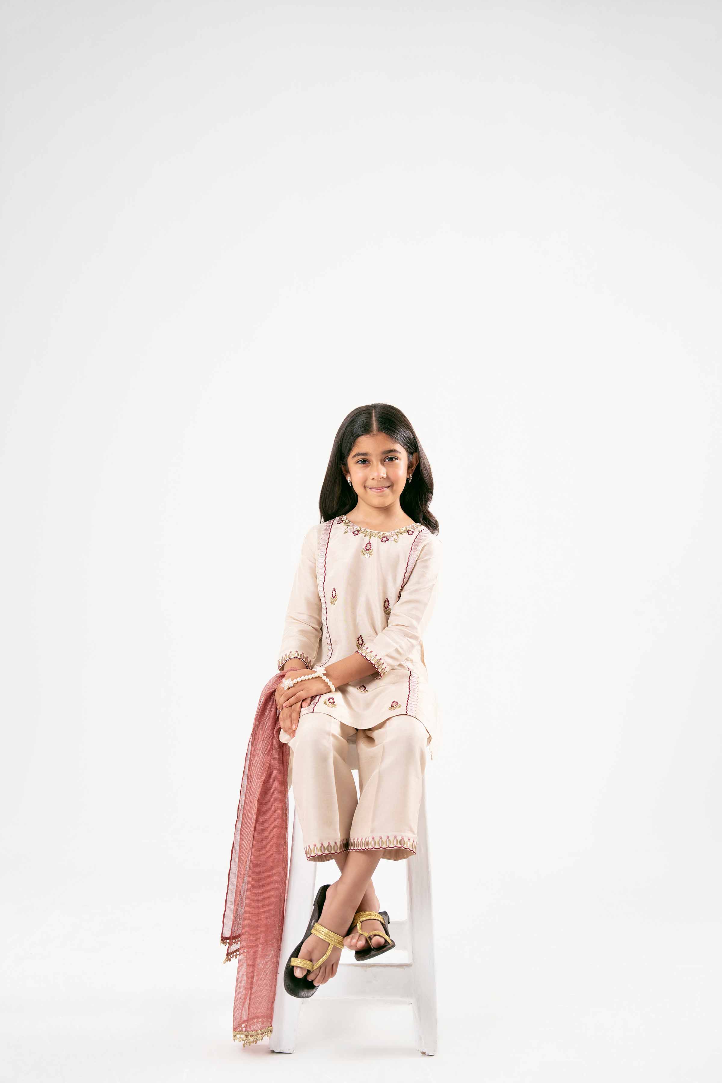 NishatUK - Beige Embroidered Silk 3-piece ready to wear Suit