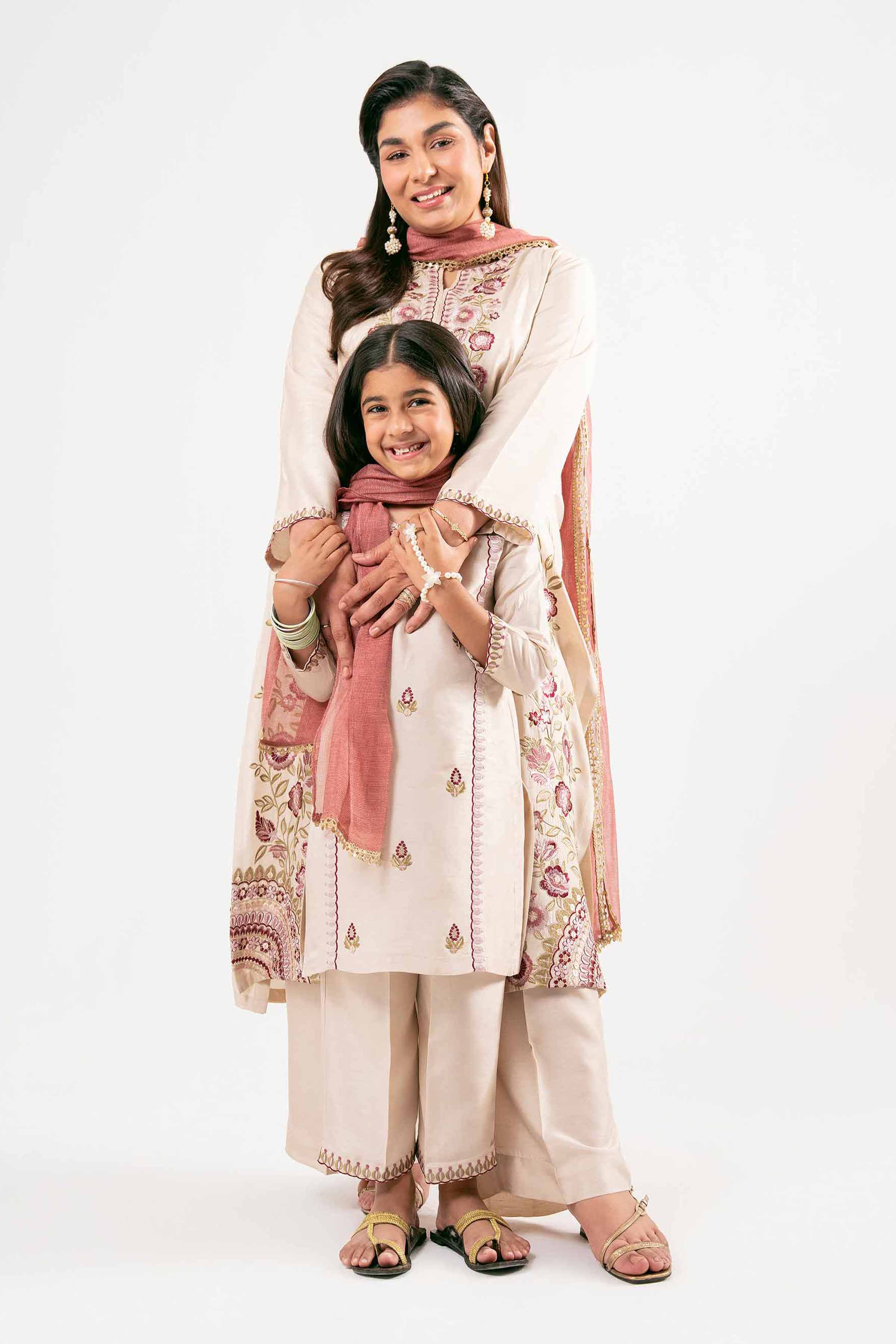 NishatUK - Beige Embroidered Silk 3-piece ready to wear Suit