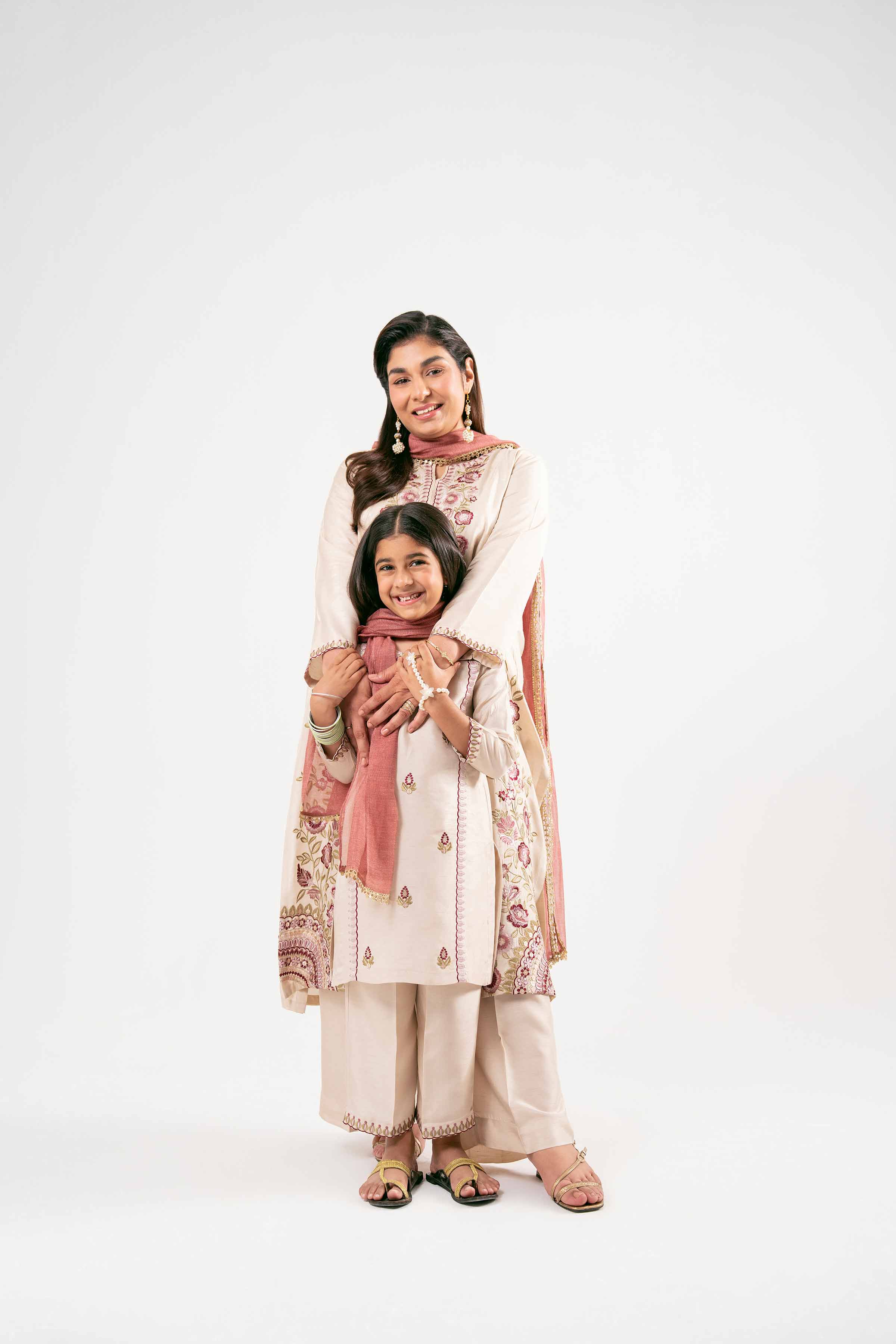 NishatUK - Beige Embroidered Silk 3-piece ready to wear Suit