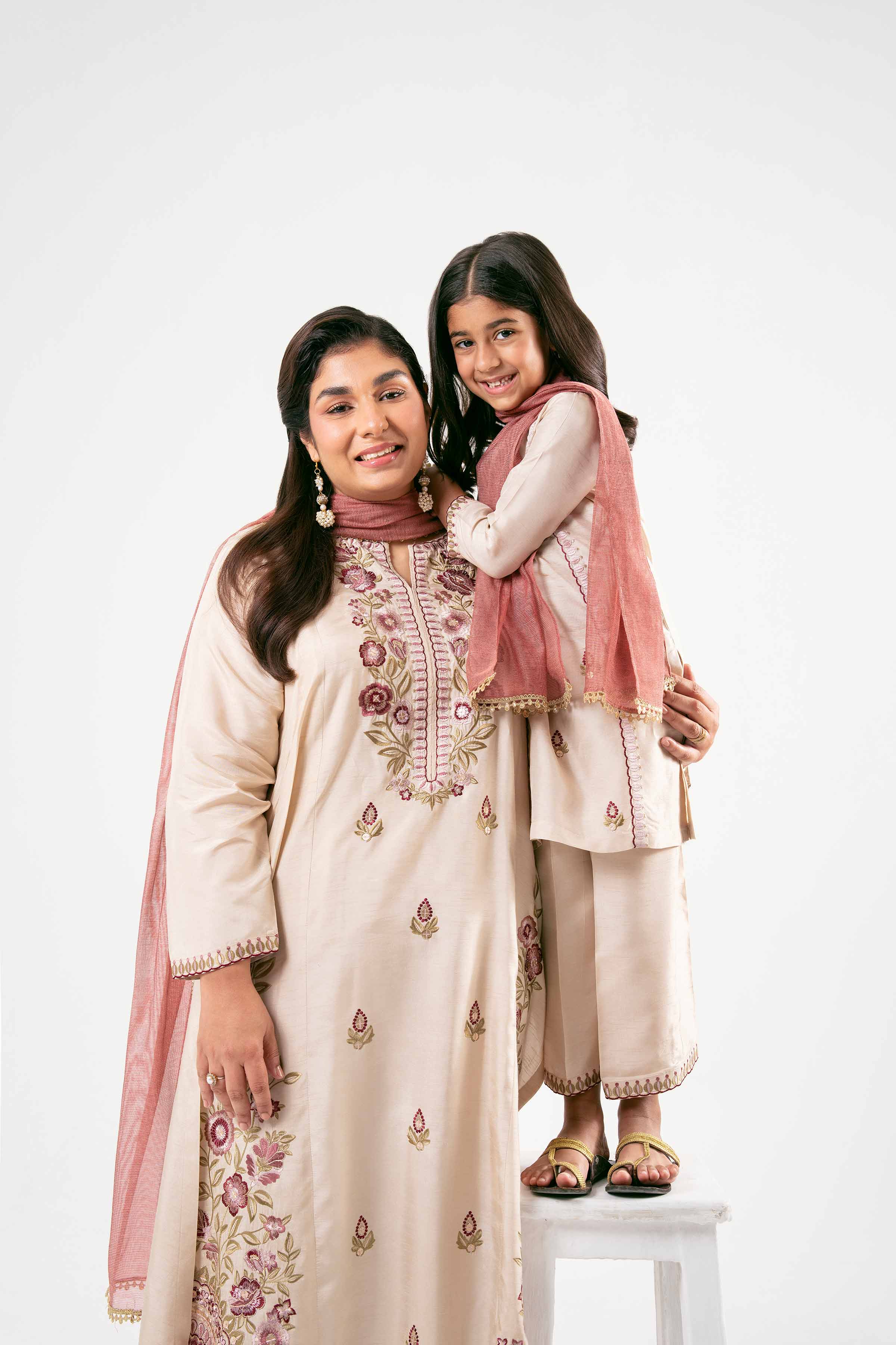 NishatUK - Beige Embroidered Silk 3-piece ready to wear Suit