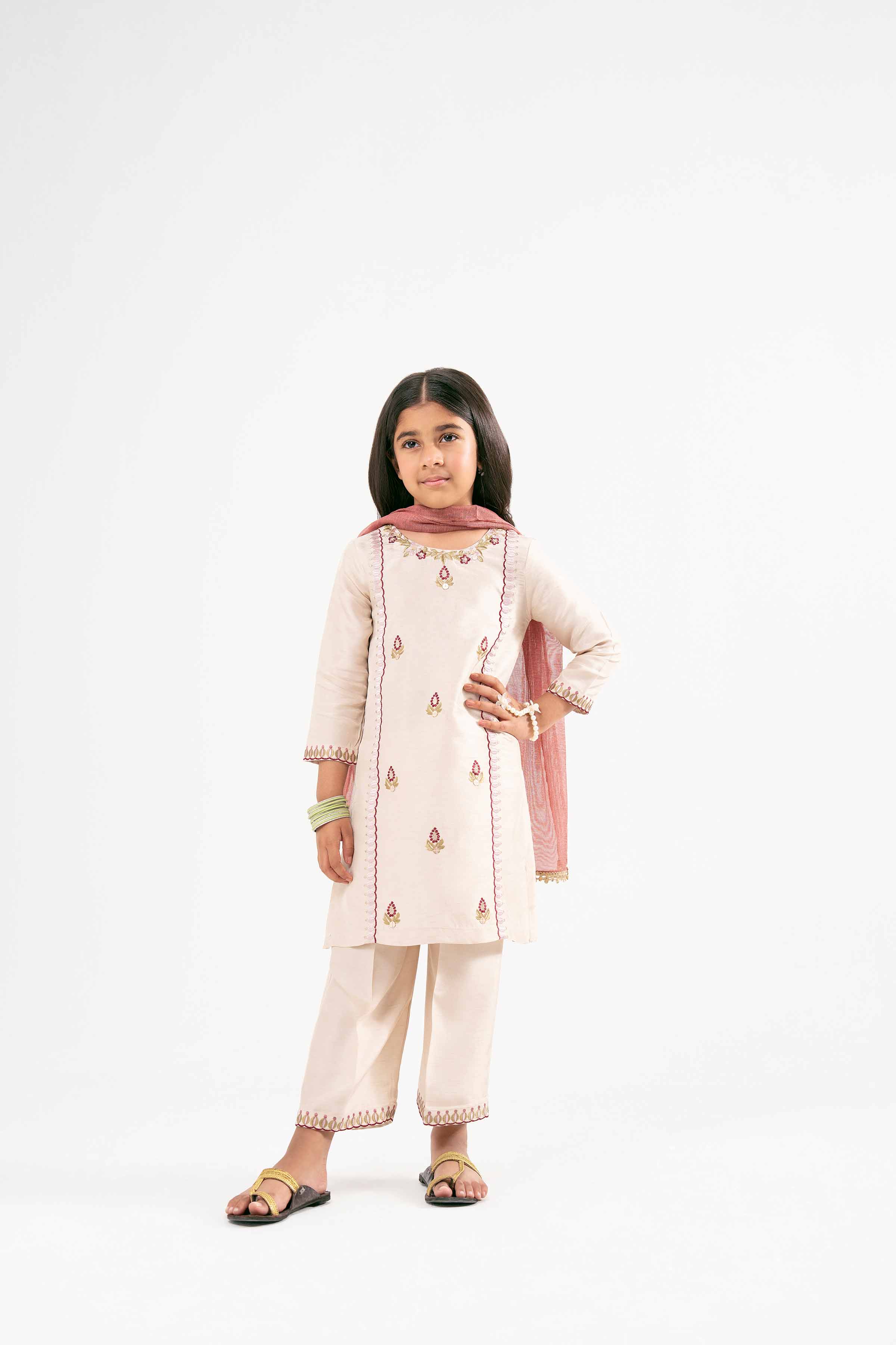 NishatUK - Beige Embroidered Silk 3-piece ready to wear Suit