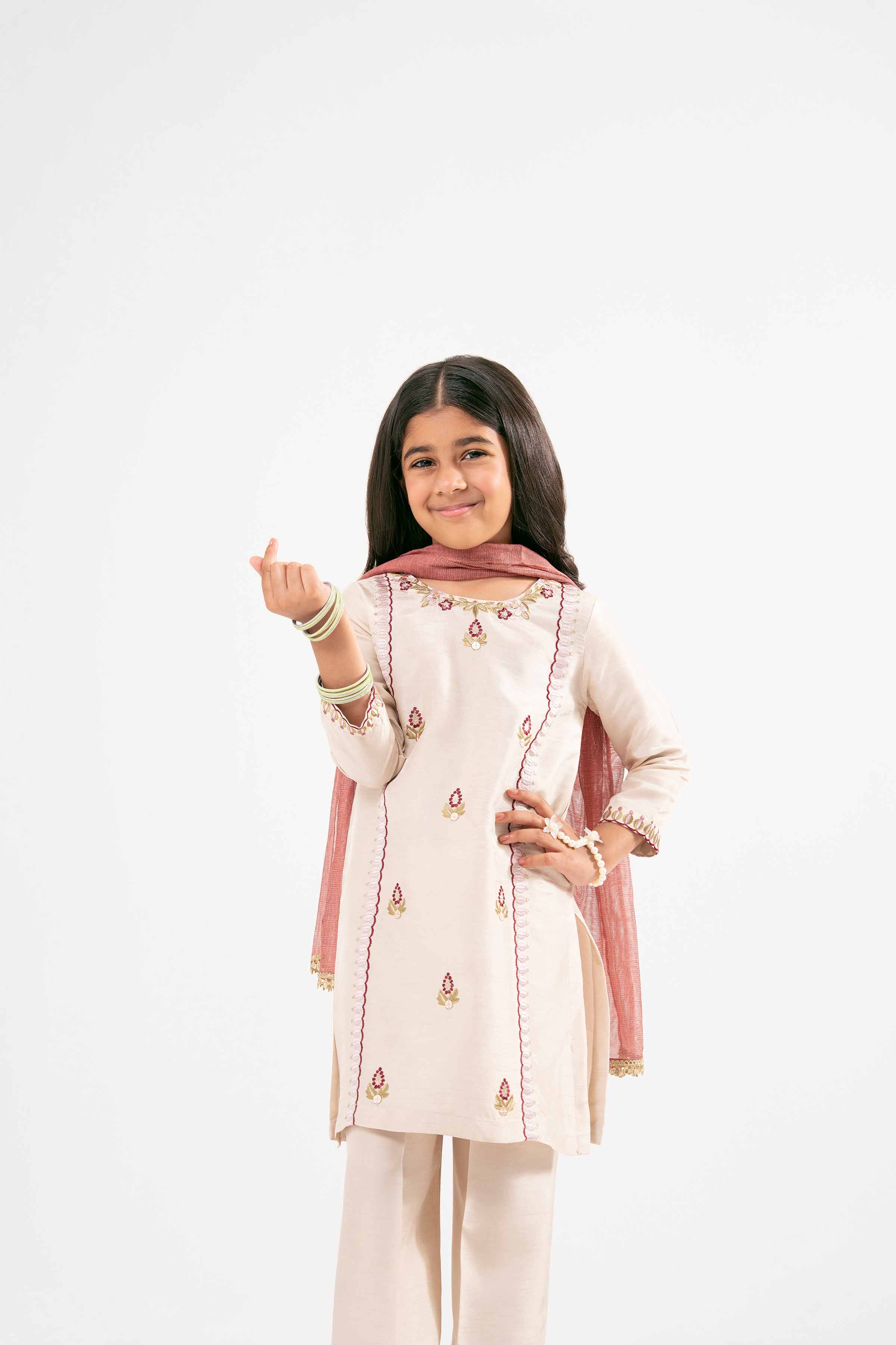 NishatUK - Beige Embroidered Silk 3-piece ready to wear Suit