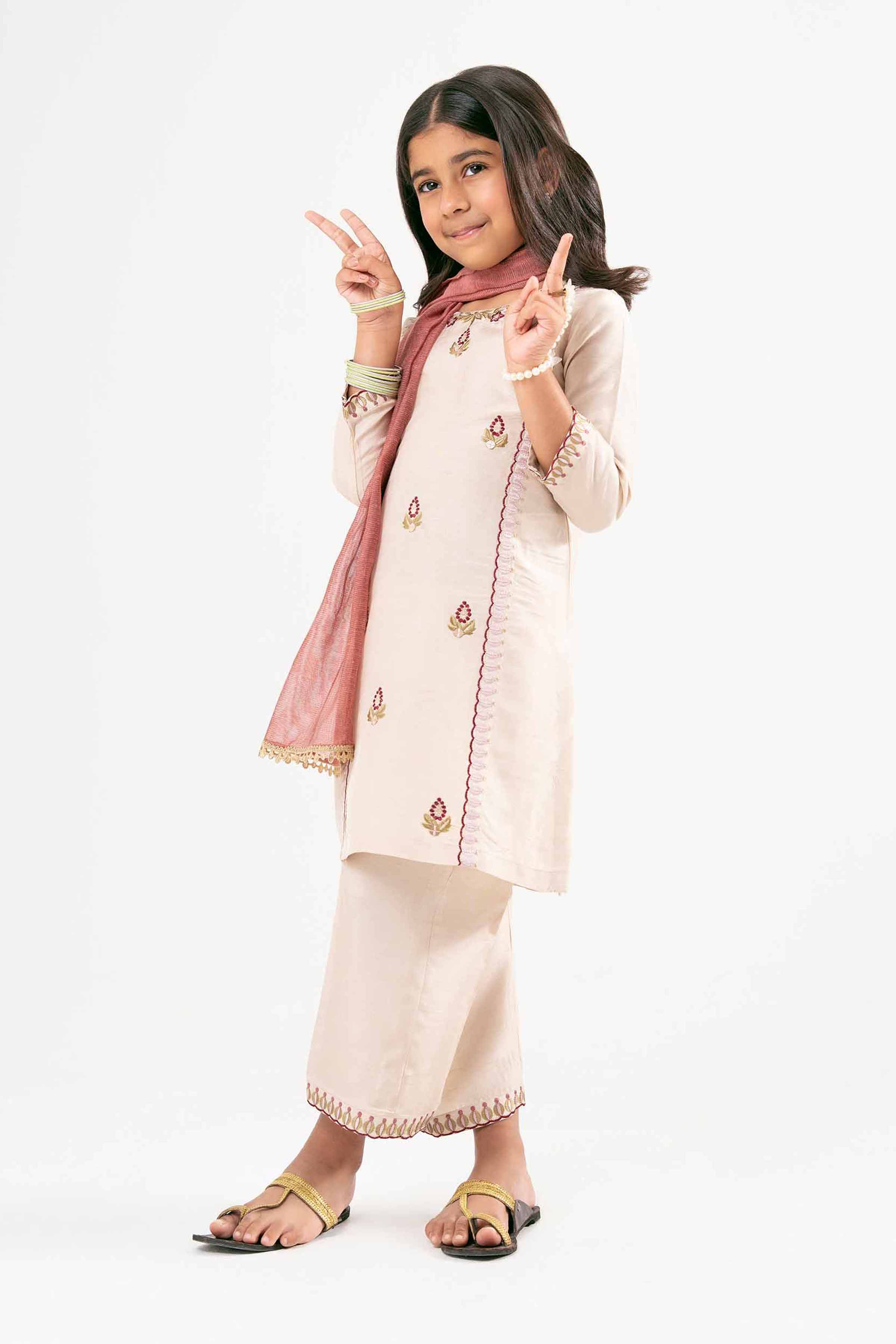 NishatUK - Beige Embroidered Silk 3-piece ready to wear Suit