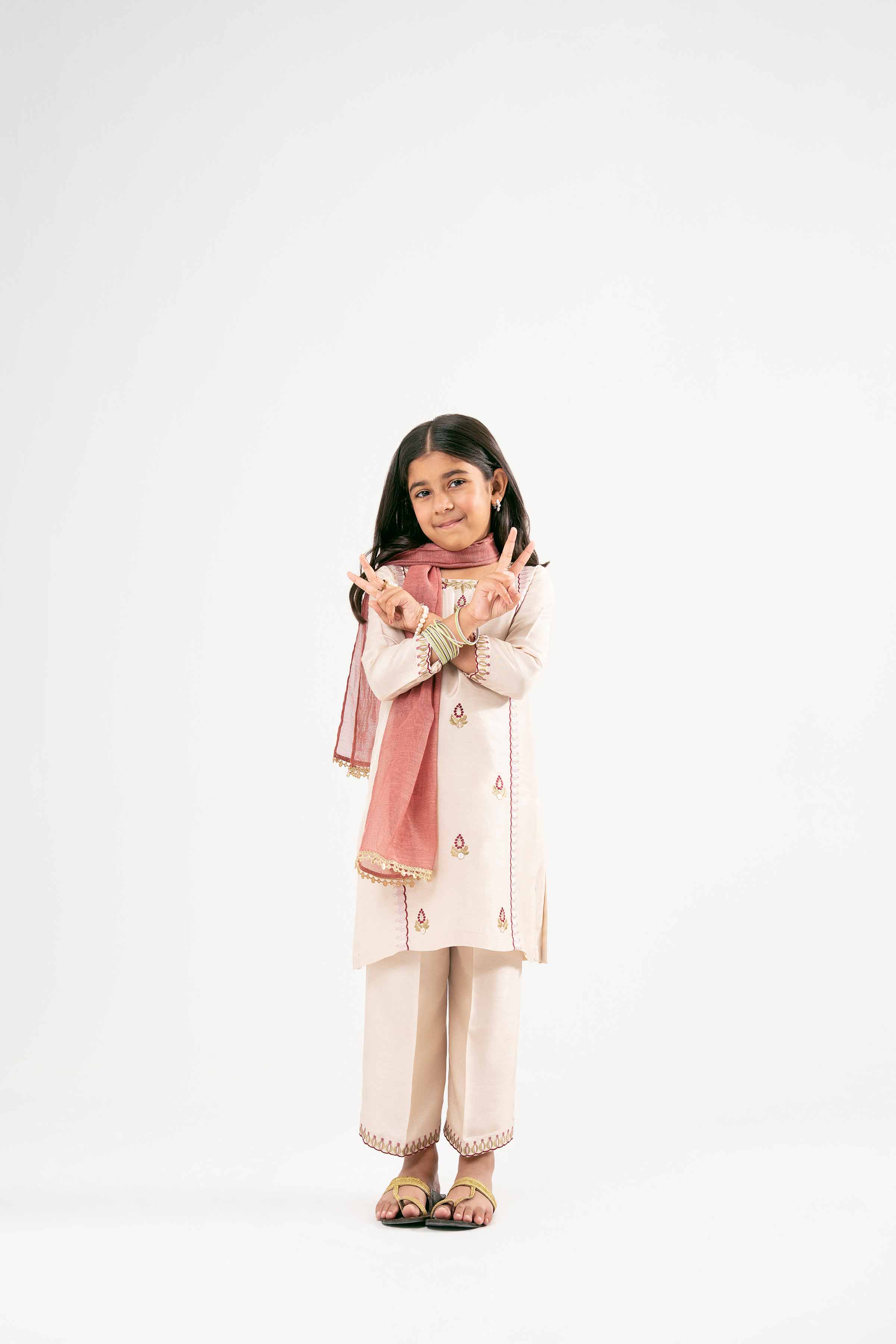 NishatUK - Beige Embroidered Silk 3-piece ready to wear Suit
