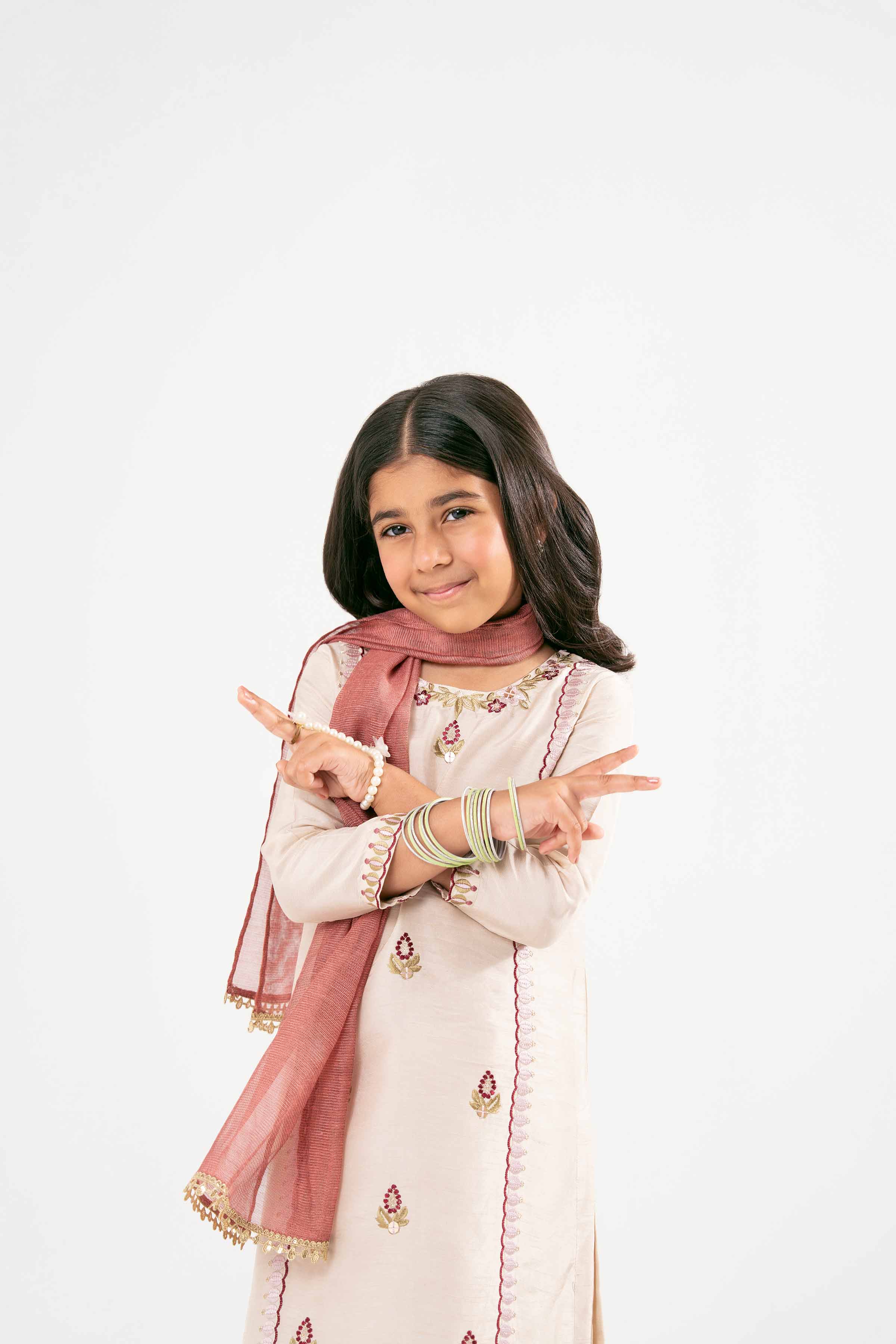NishatUK - Beige Embroidered Silk 3-piece ready to wear Suit