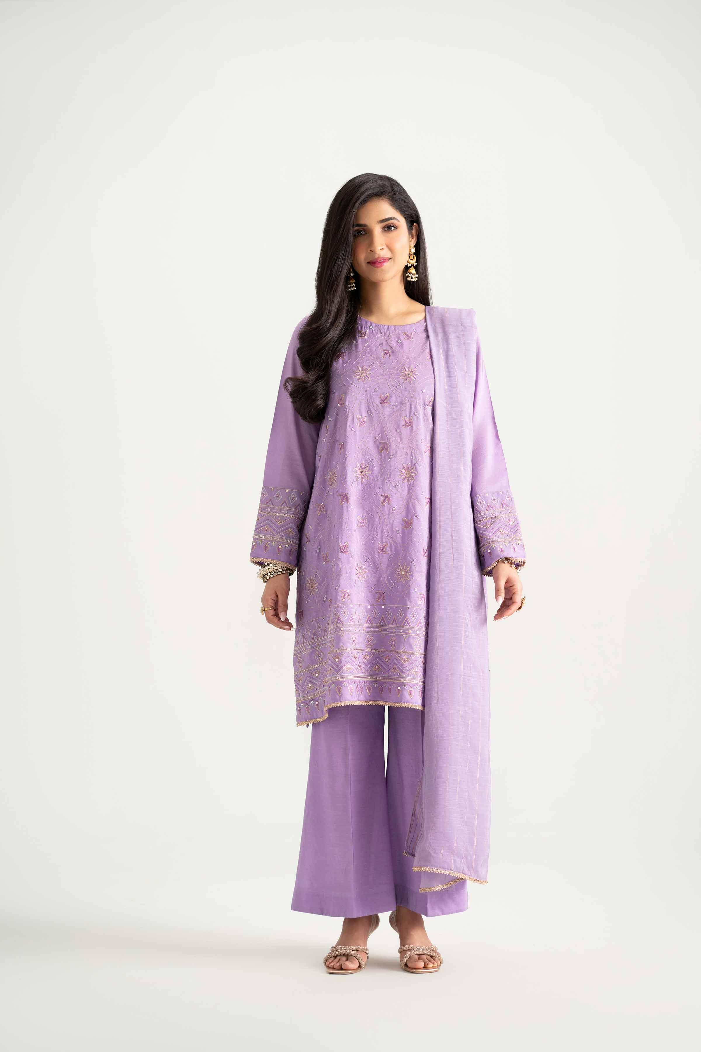 NishatUK - Purple Embroidered Nylon Viscose 3-piece ready to wear Suit
