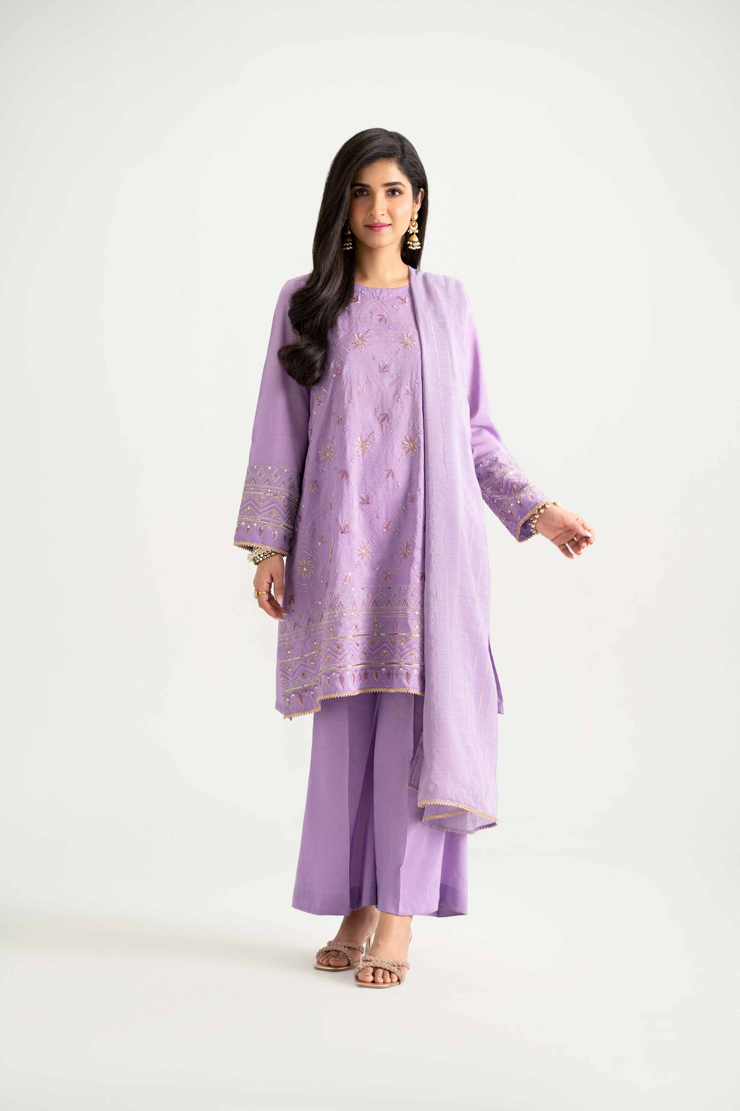 NishatUK - Purple Embroidered Nylon Viscose 3-piece ready to wear Suit