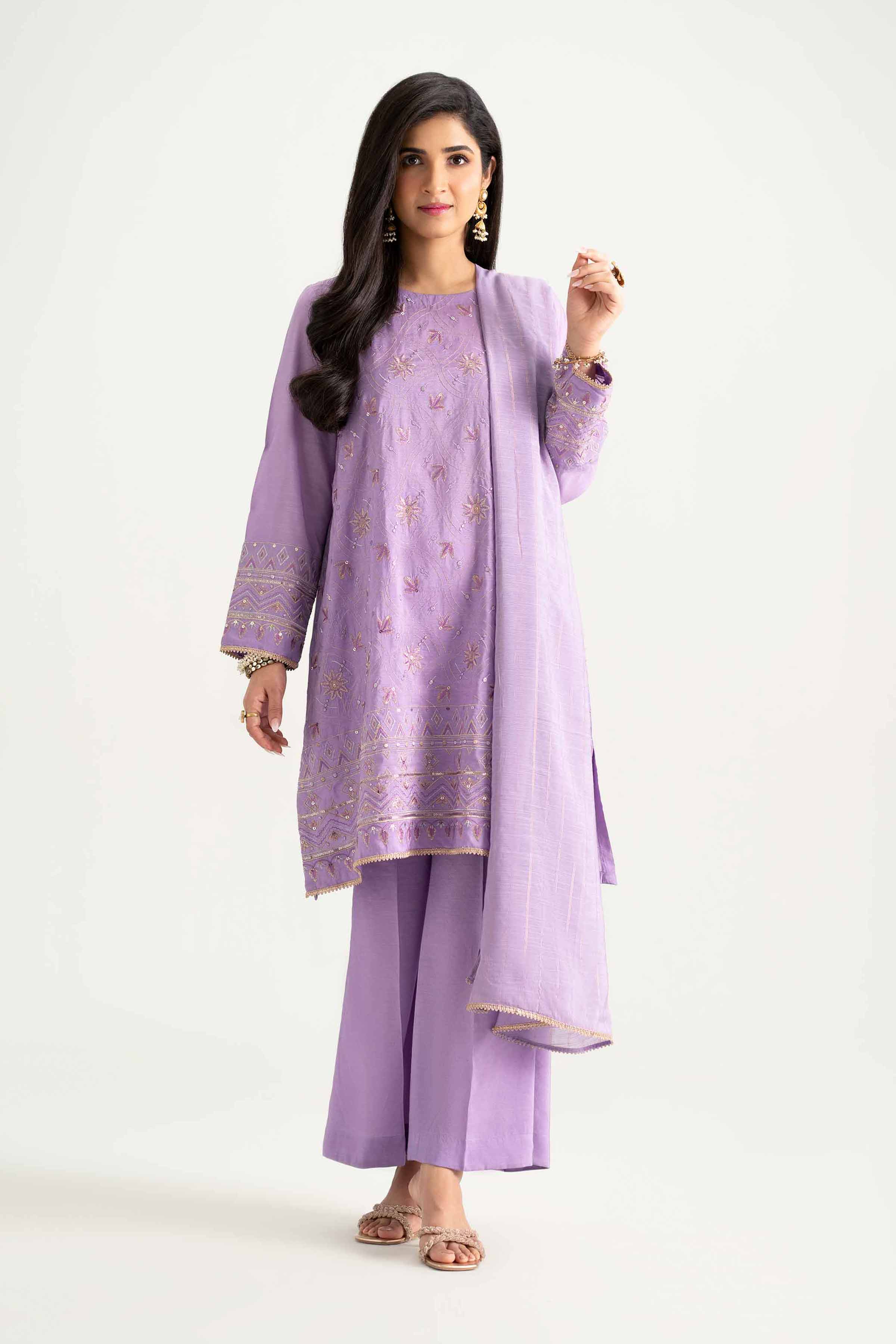 NishatUK - Purple Embroidered Nylon Viscose 3-piece ready to wear Suit