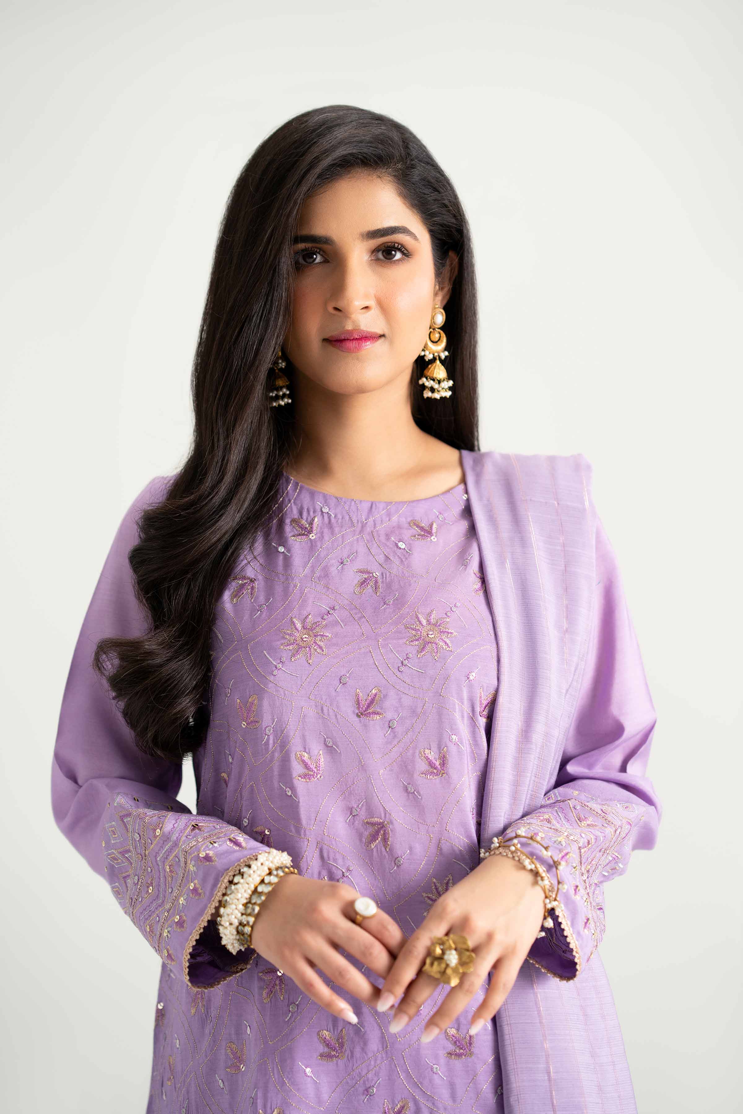 NishatUK - Purple Embroidered Nylon Viscose 3-piece ready to wear Suit