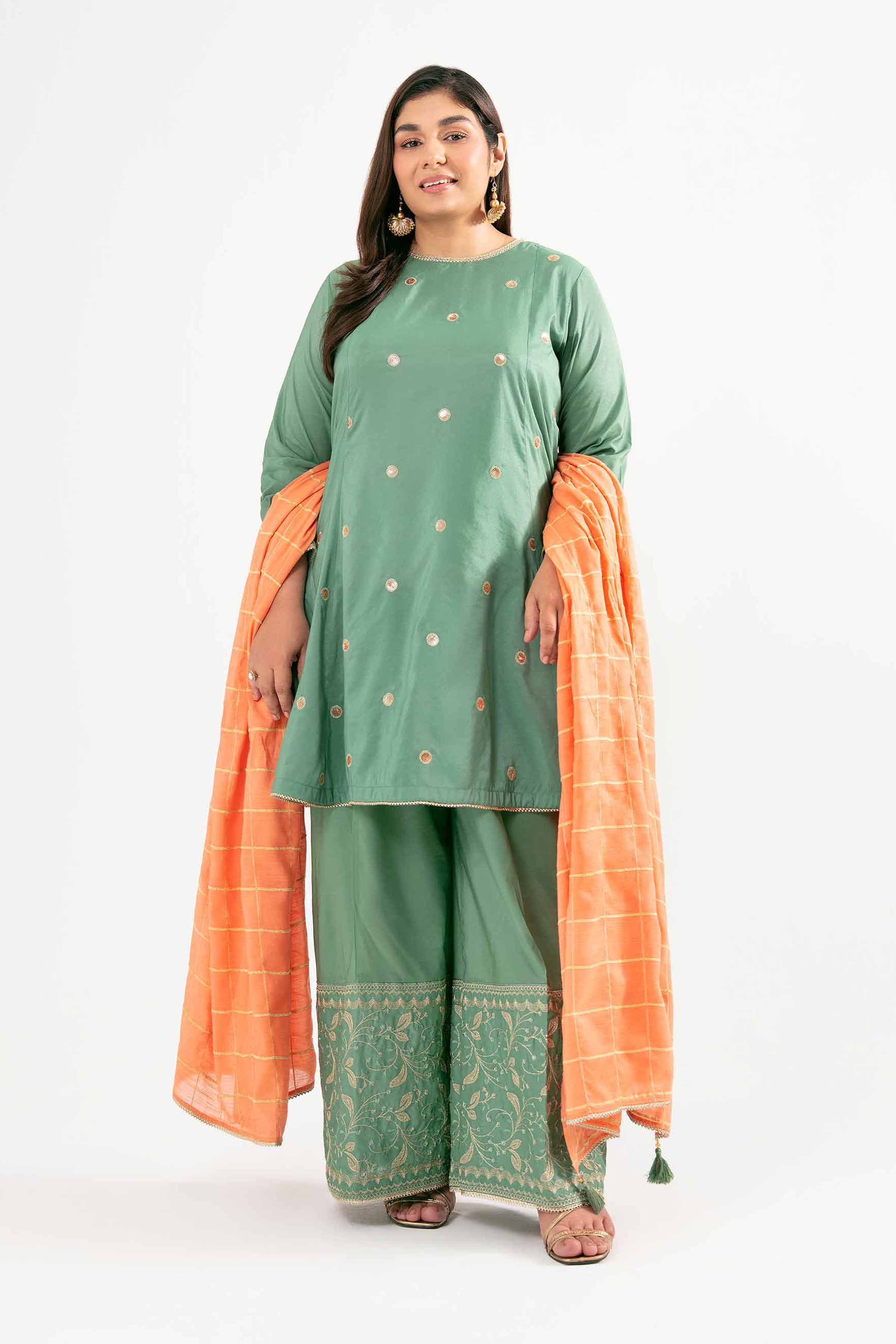 NishatUK - Green Embroidered Nylon Viscose 3-piece ready to wear Suit