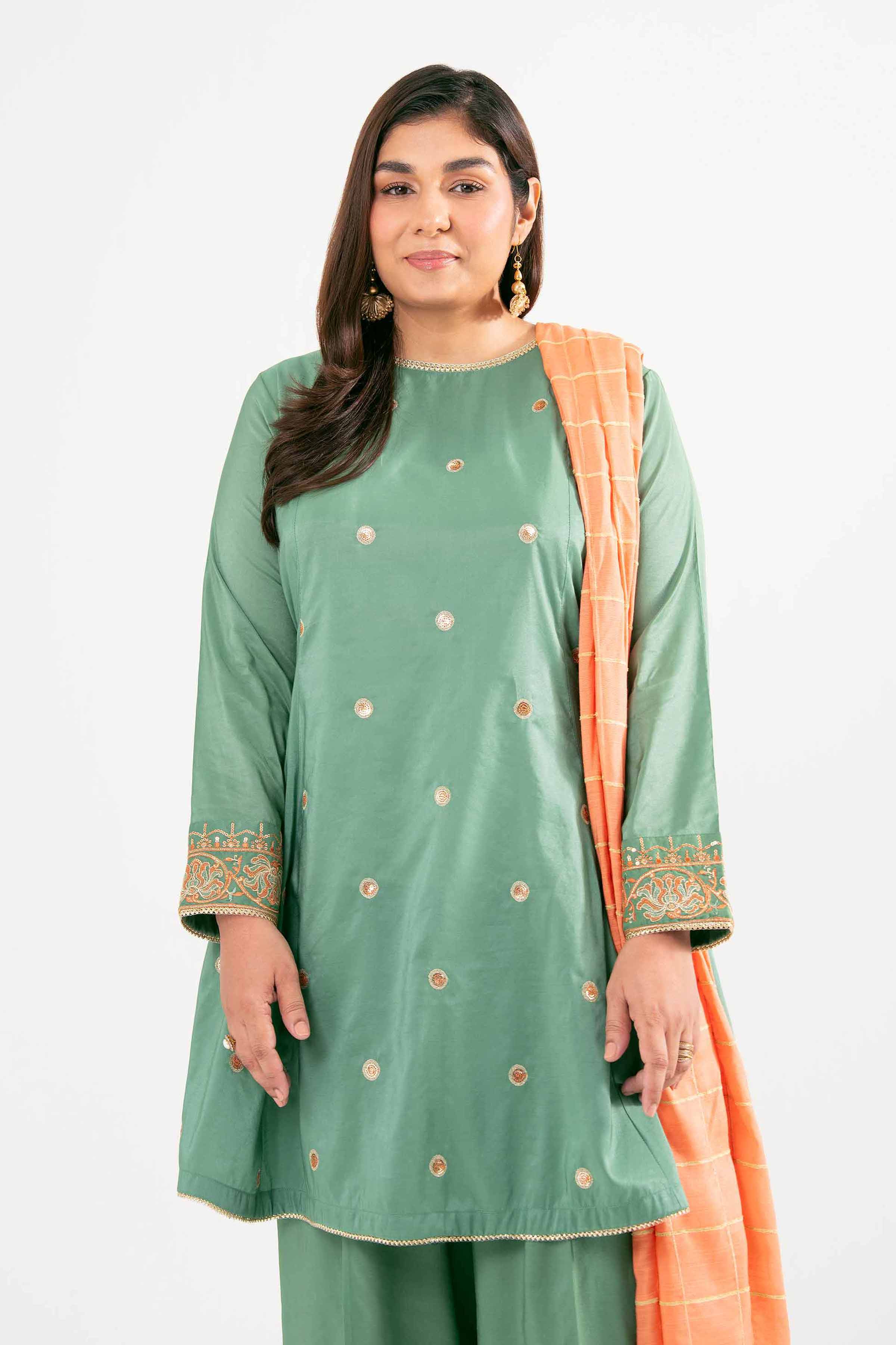 NishatUK - Green Embroidered Nylon Viscose 3-piece ready to wear Suit