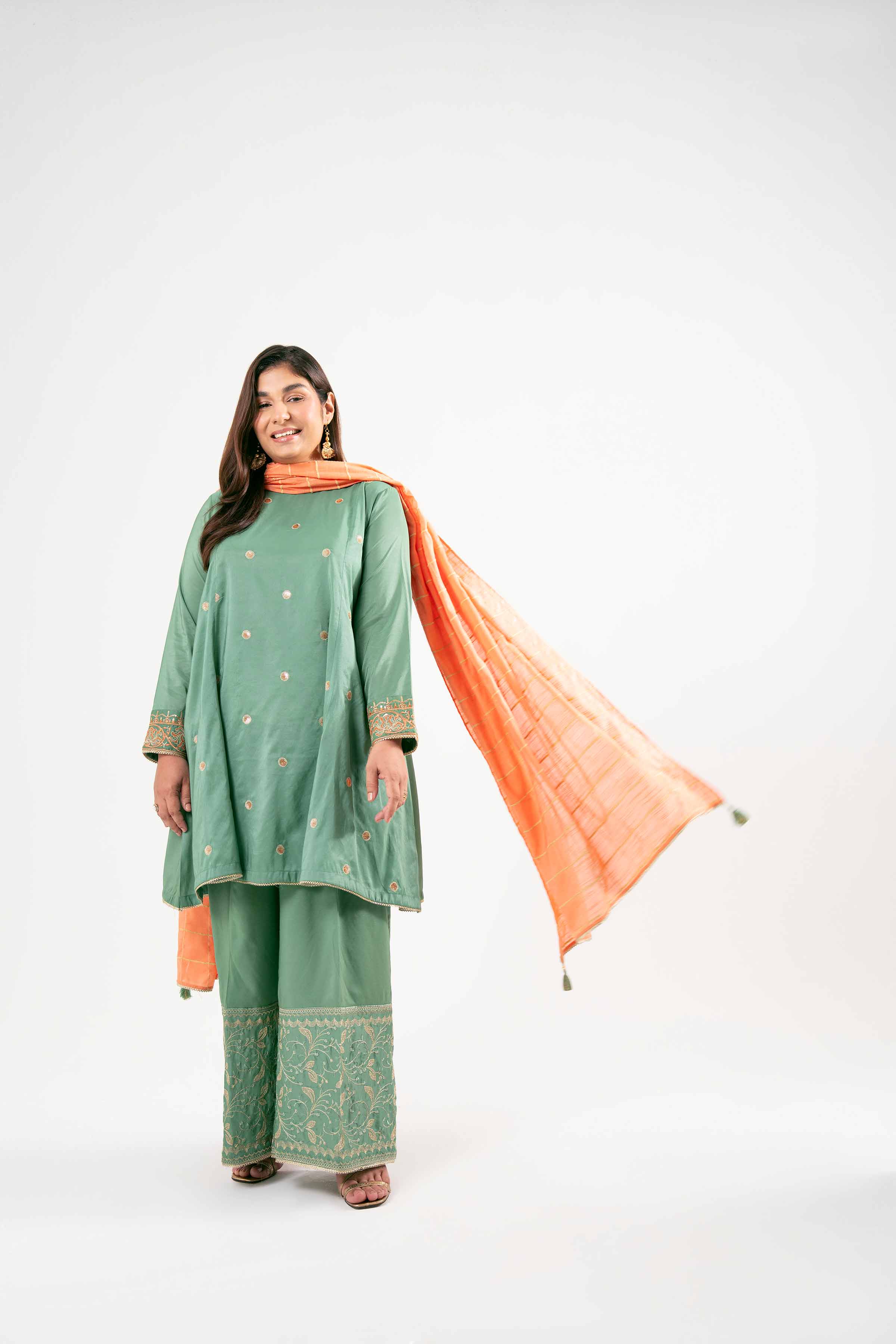 NishatUK - Green Embroidered Nylon Viscose 3-piece ready to wear Suit