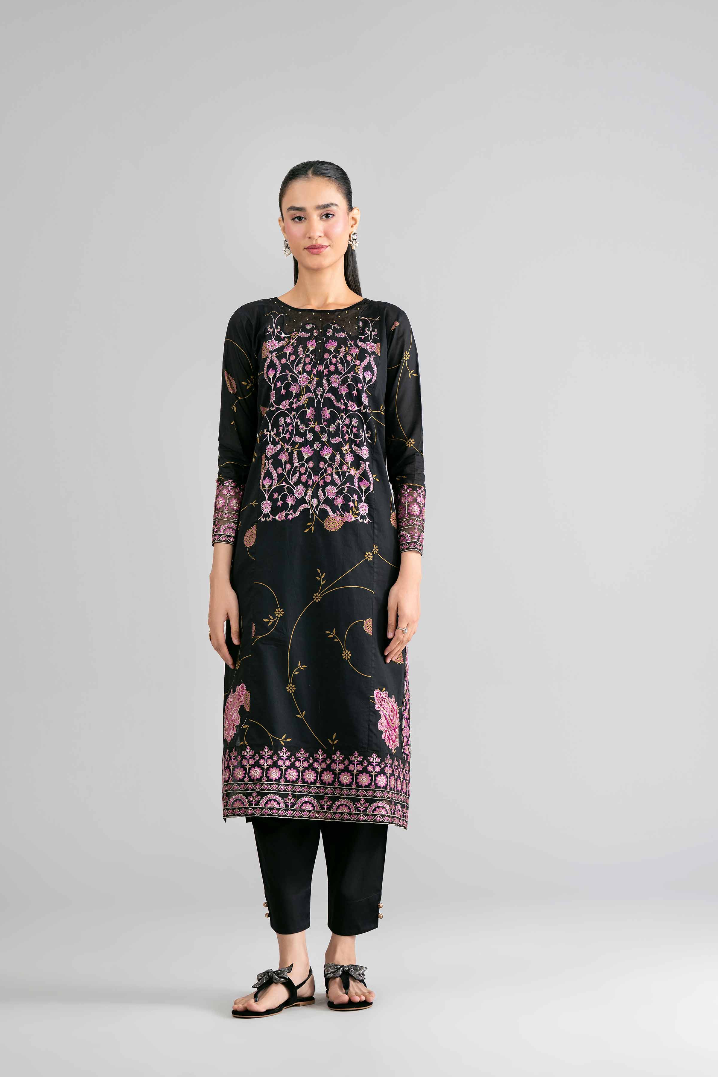 Nishat UK - Black Embroidered Lawn 2-piece ready to wear Dress