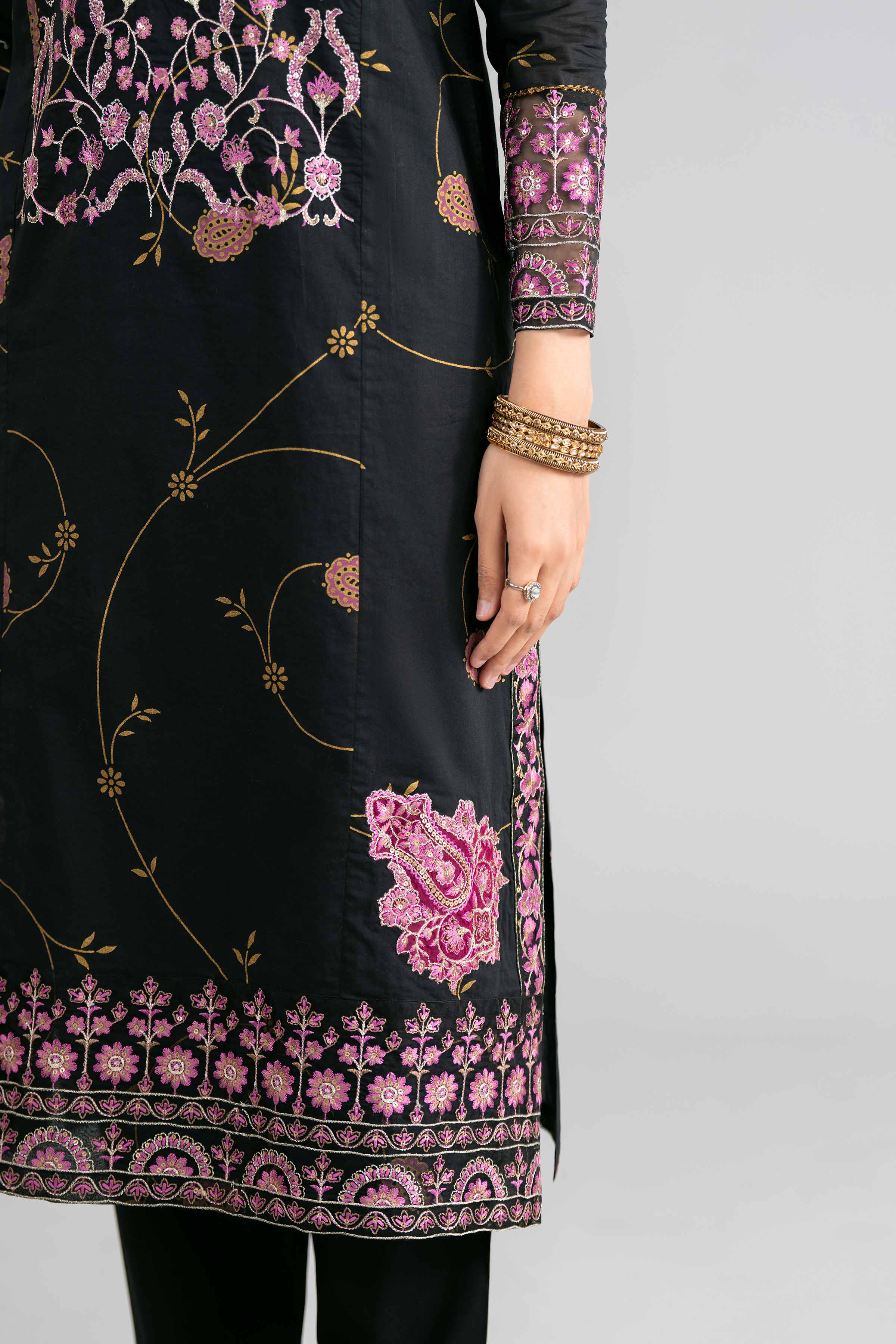 Nishat UK - Black Embroidered Lawn 2-piece ready to wear Dress