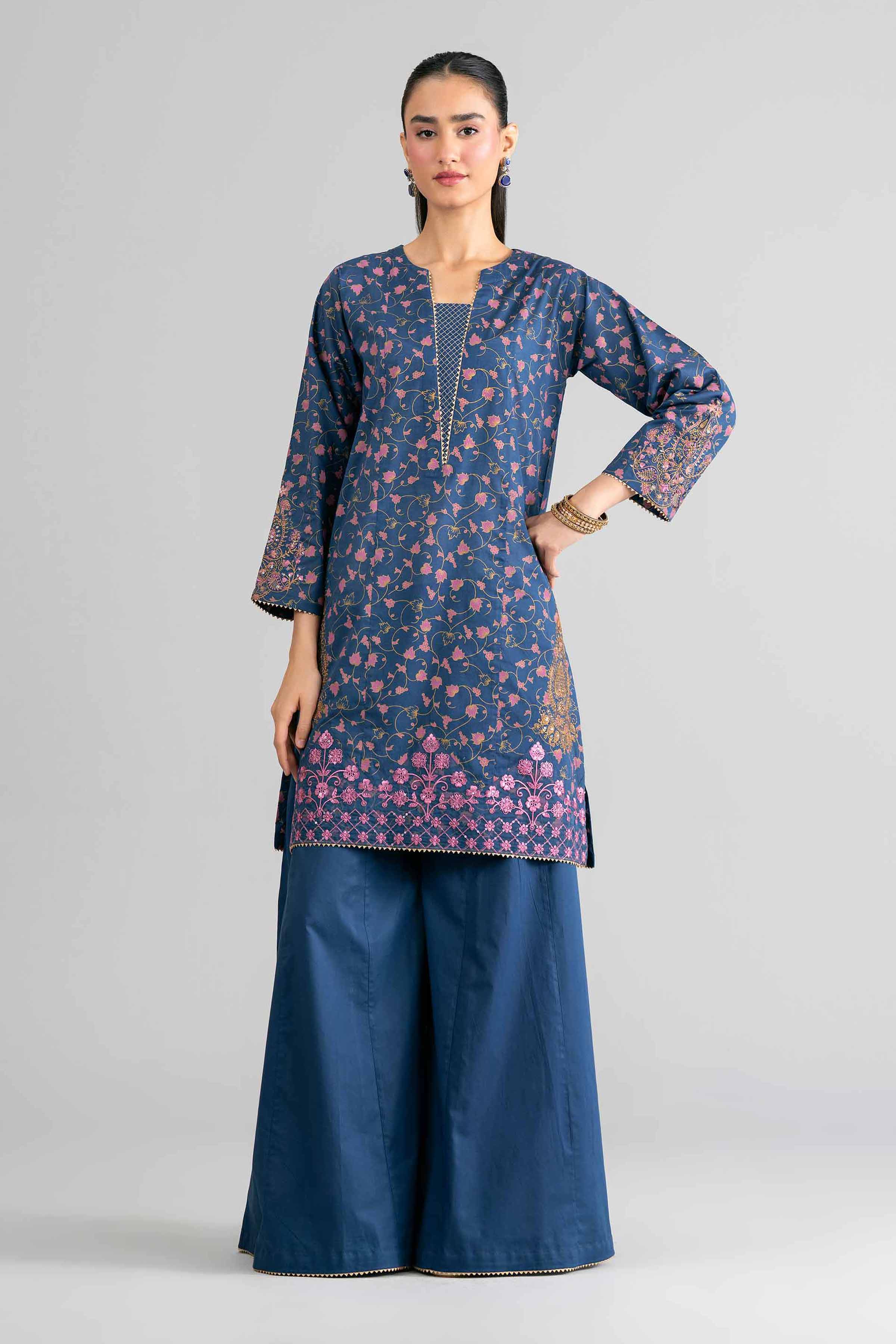 NishatUK - Blue Embroidered Lawn 2-piece ready to wear Dress