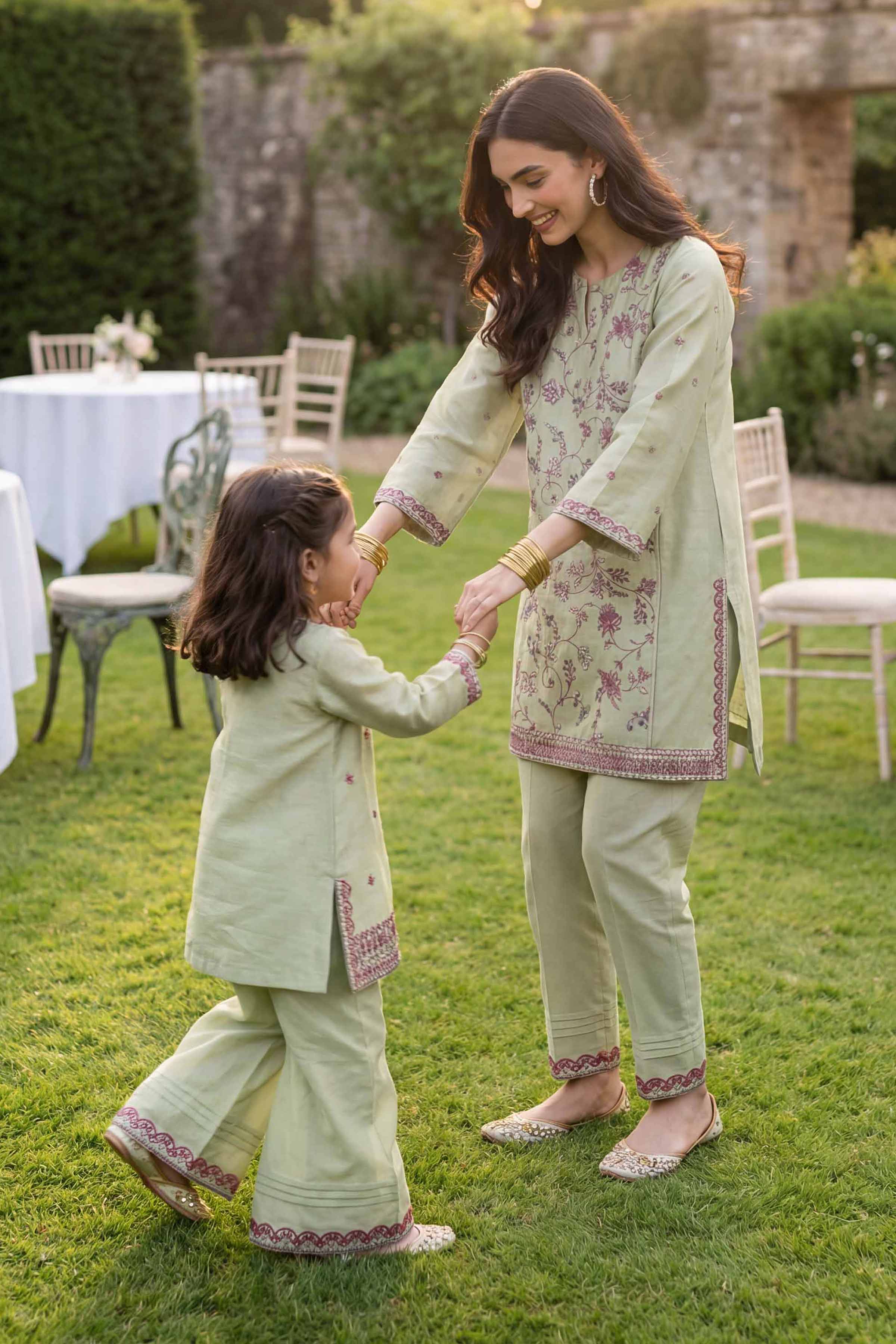 Nishat UK - Green Embroidered Cotton 2-piece ready to wear Dress