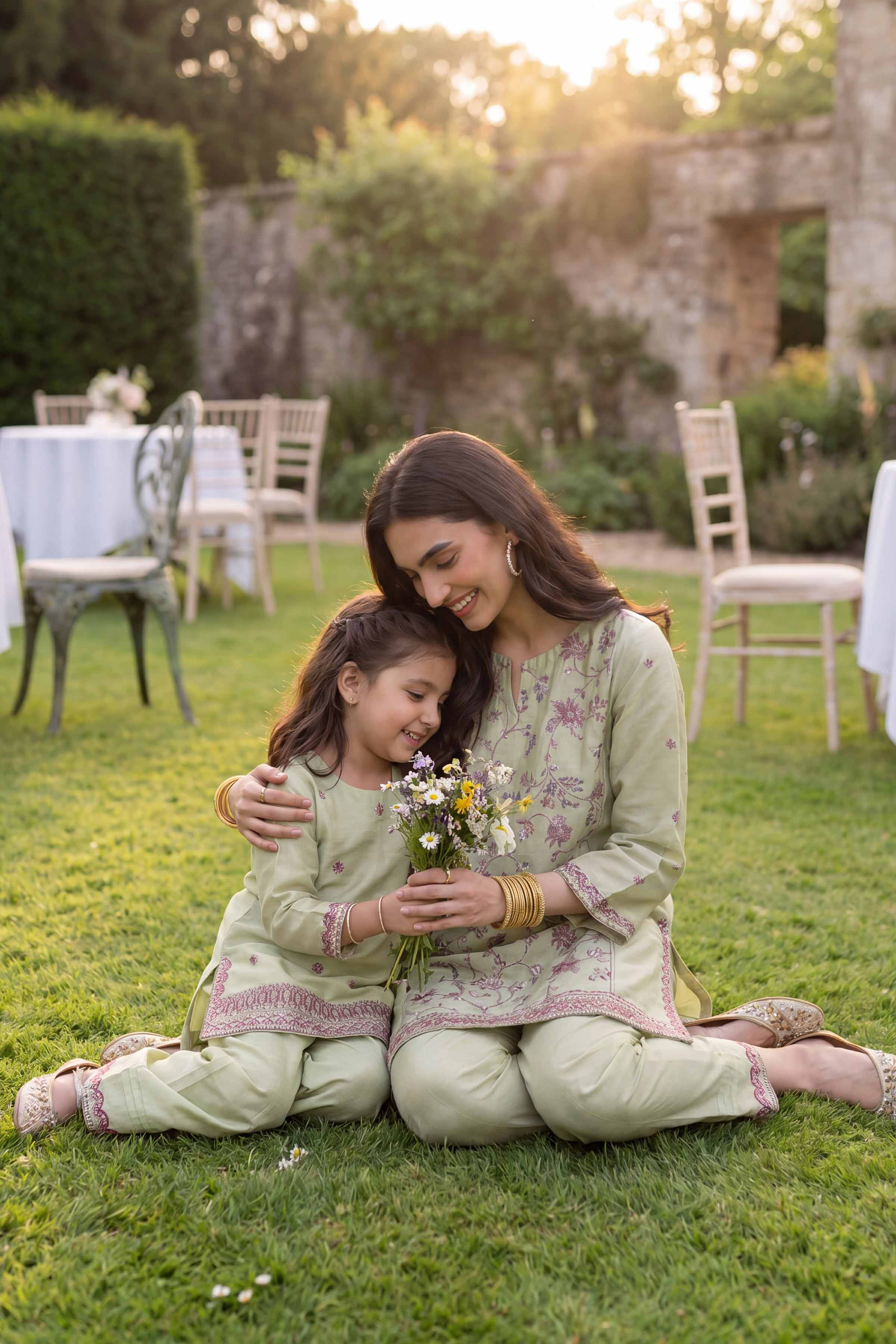 Nishat UK - Green Embroidered Cotton 2-piece ready to wear Dress