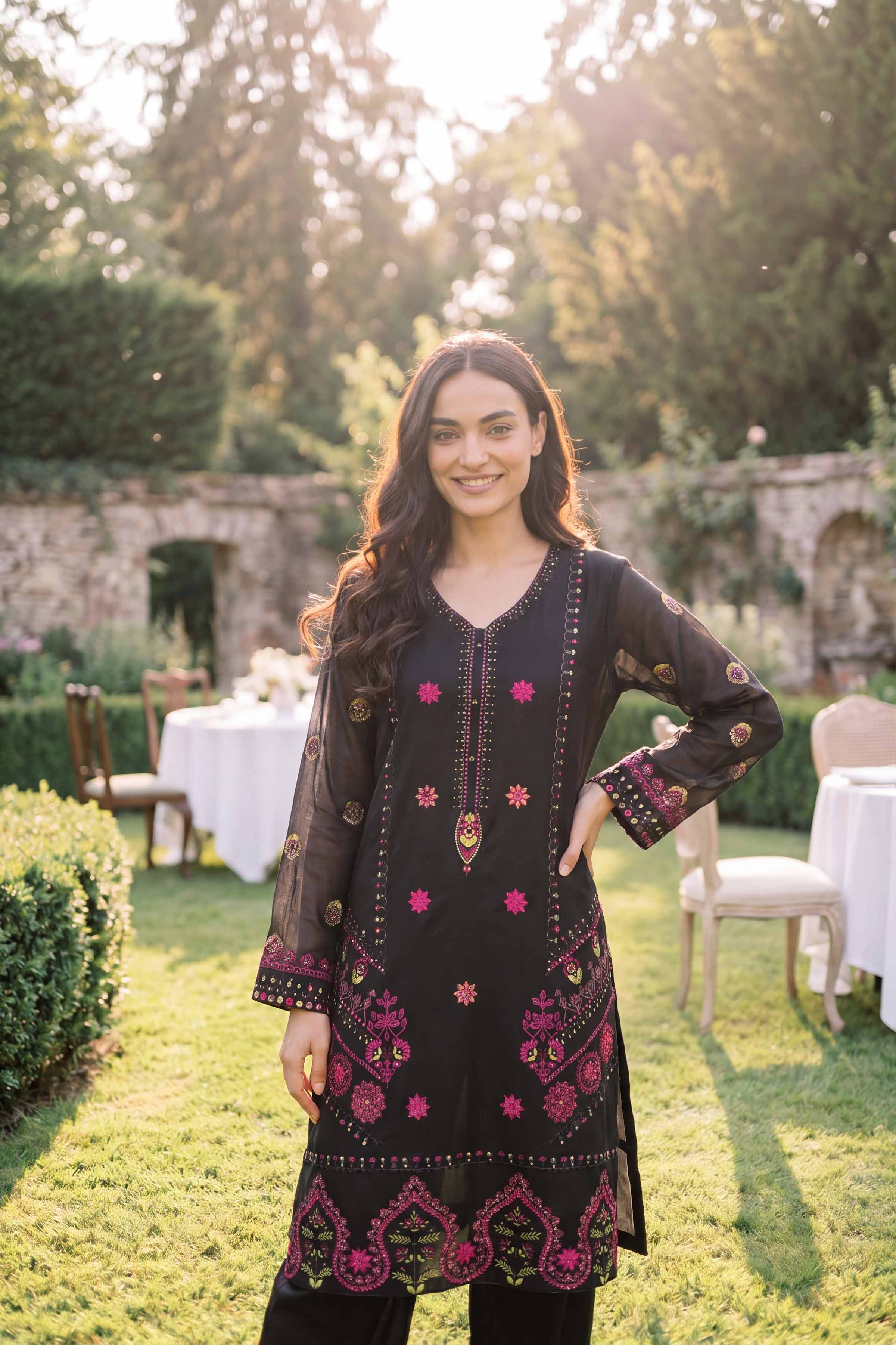 Nishat UK - Black Embroidered Cotton 2 Pieces Ready To Wear Dress