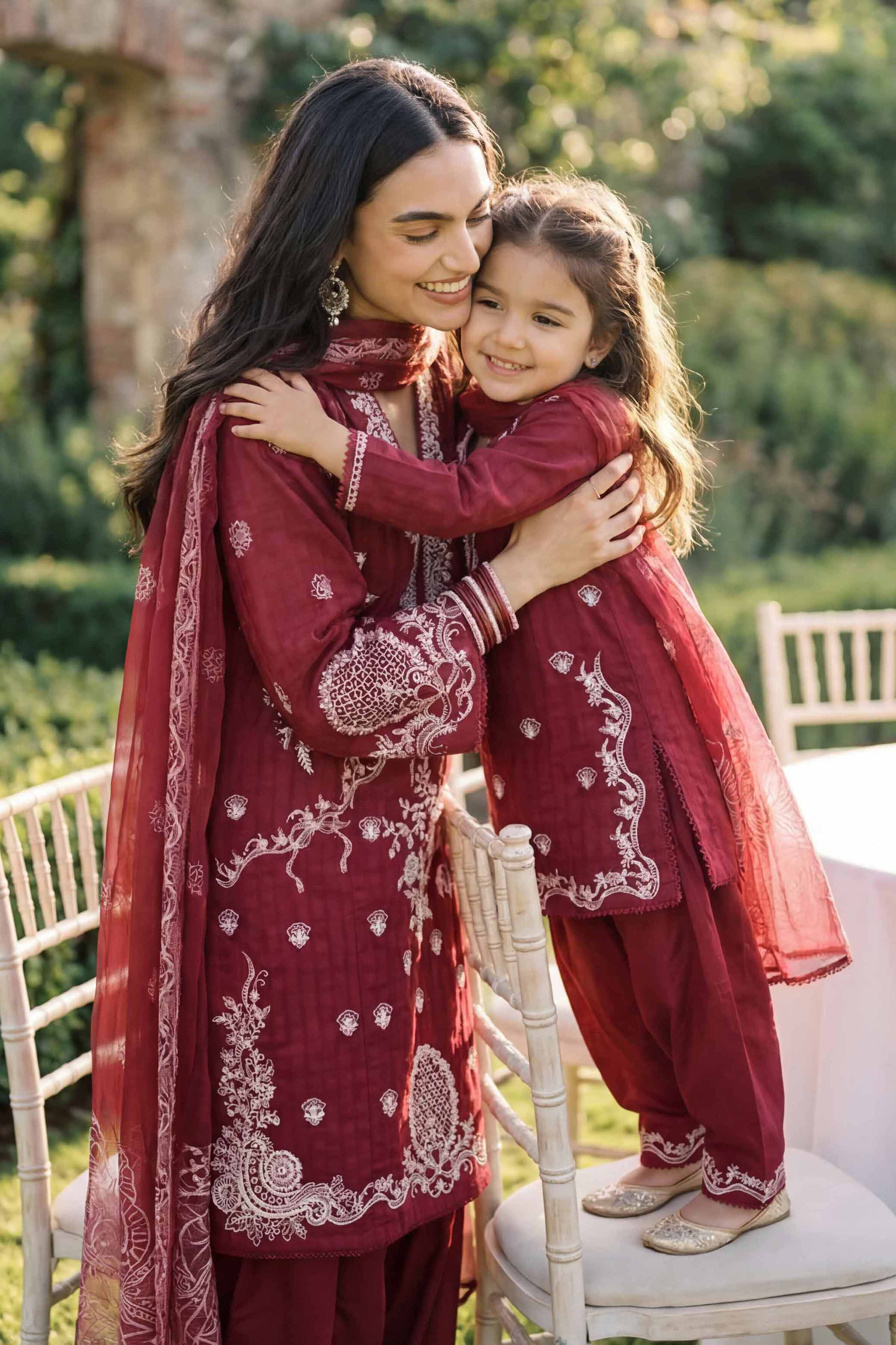 Nishat UK - Red Embroidered Lawn 3 Piece ready to wear Suit