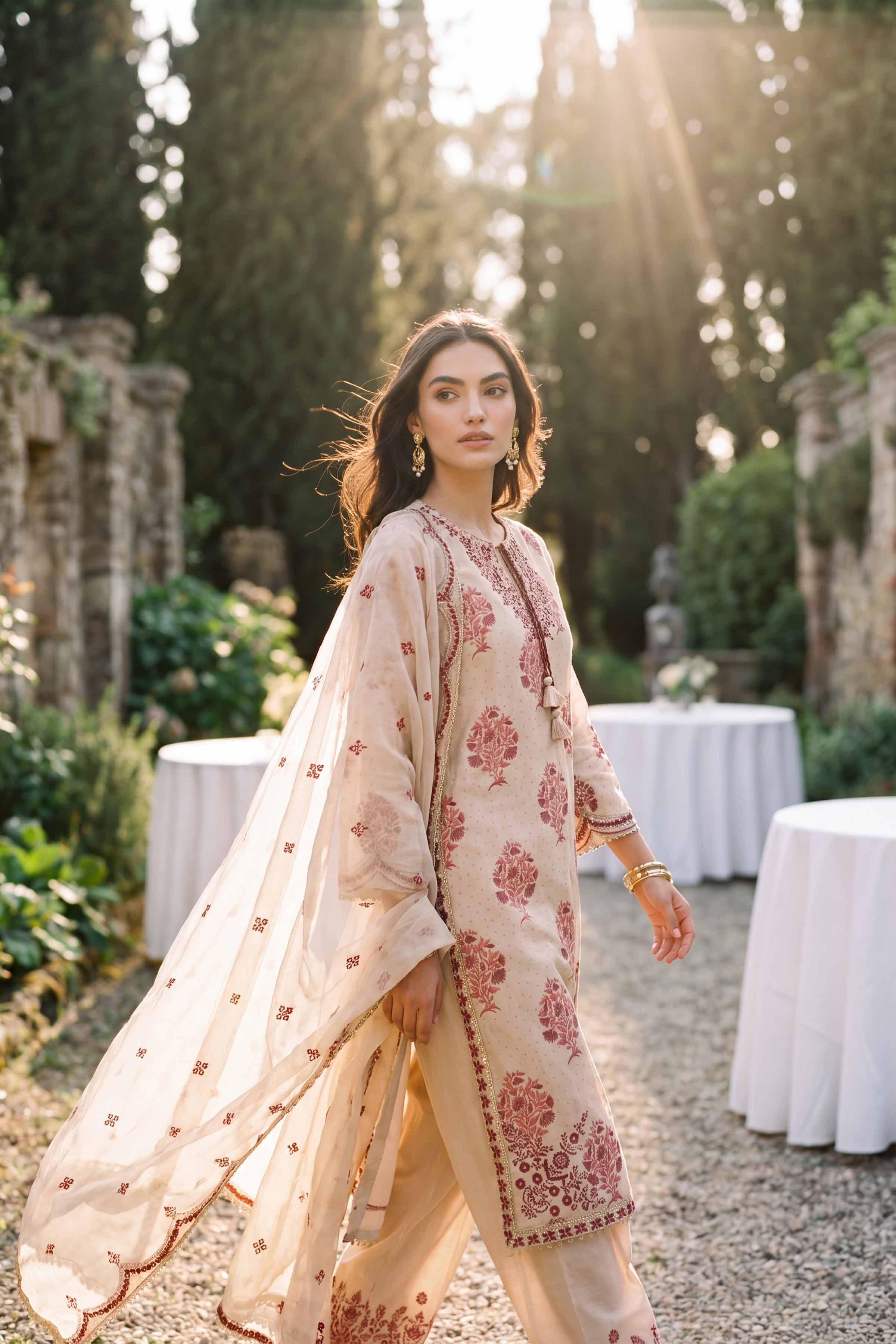 Nishat UK - Beige Embroidered Lawn 3 Pieces Ready To Wear Suit