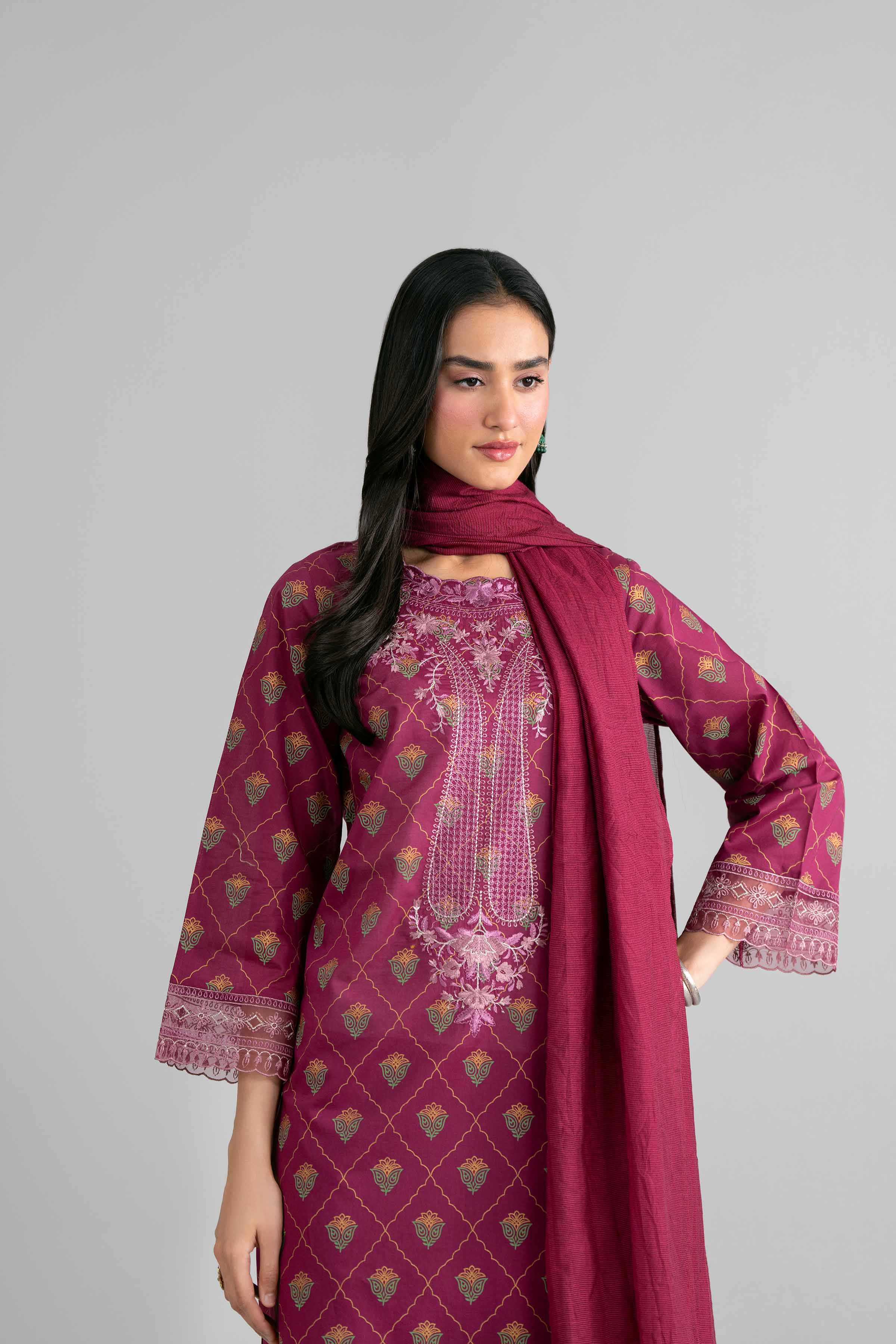 NishatUK - Blue Embroidered Lawn 3-piece ready to wear Suit
