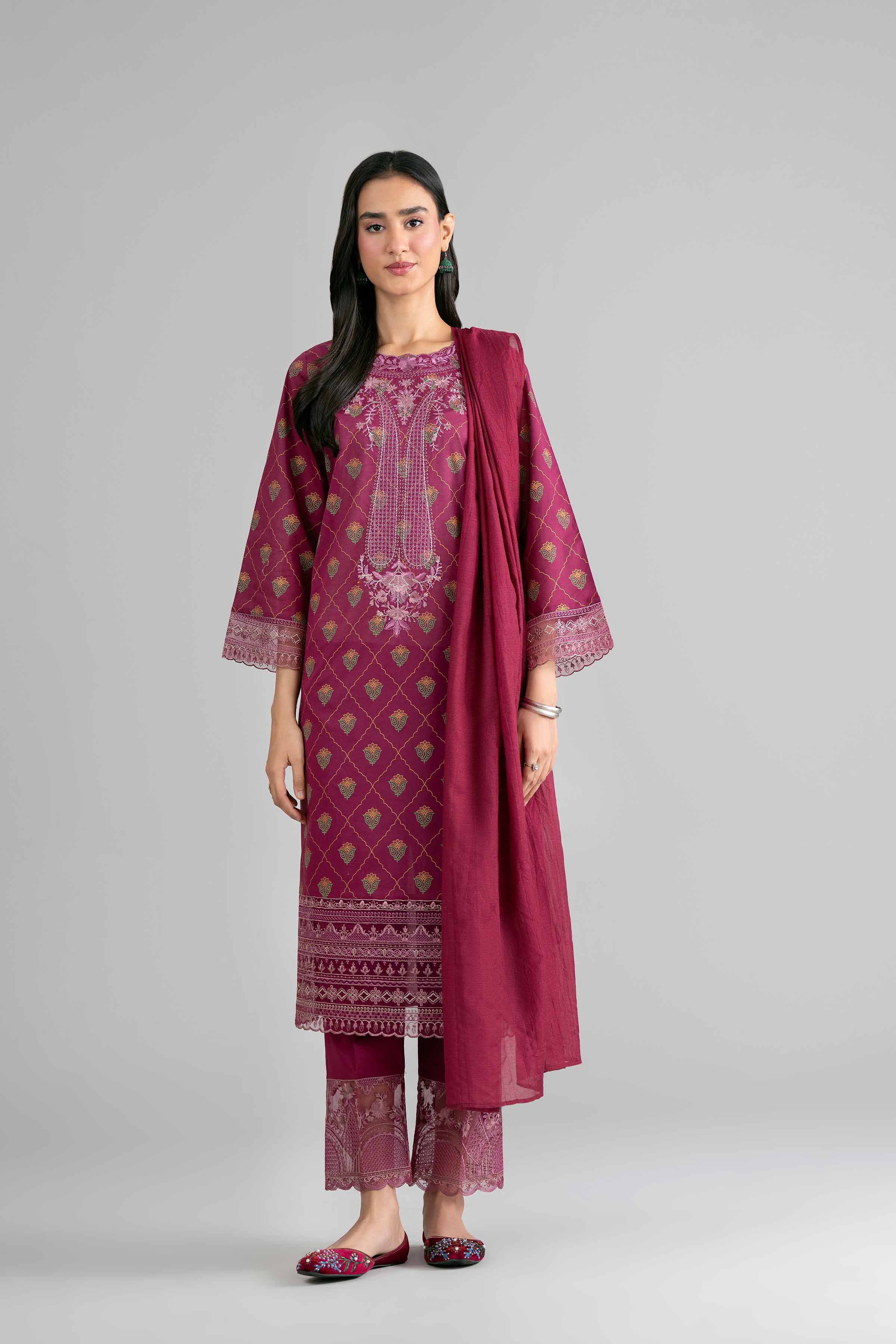 NishatUK - Blue Embroidered Lawn 3-piece ready to wear Suit
