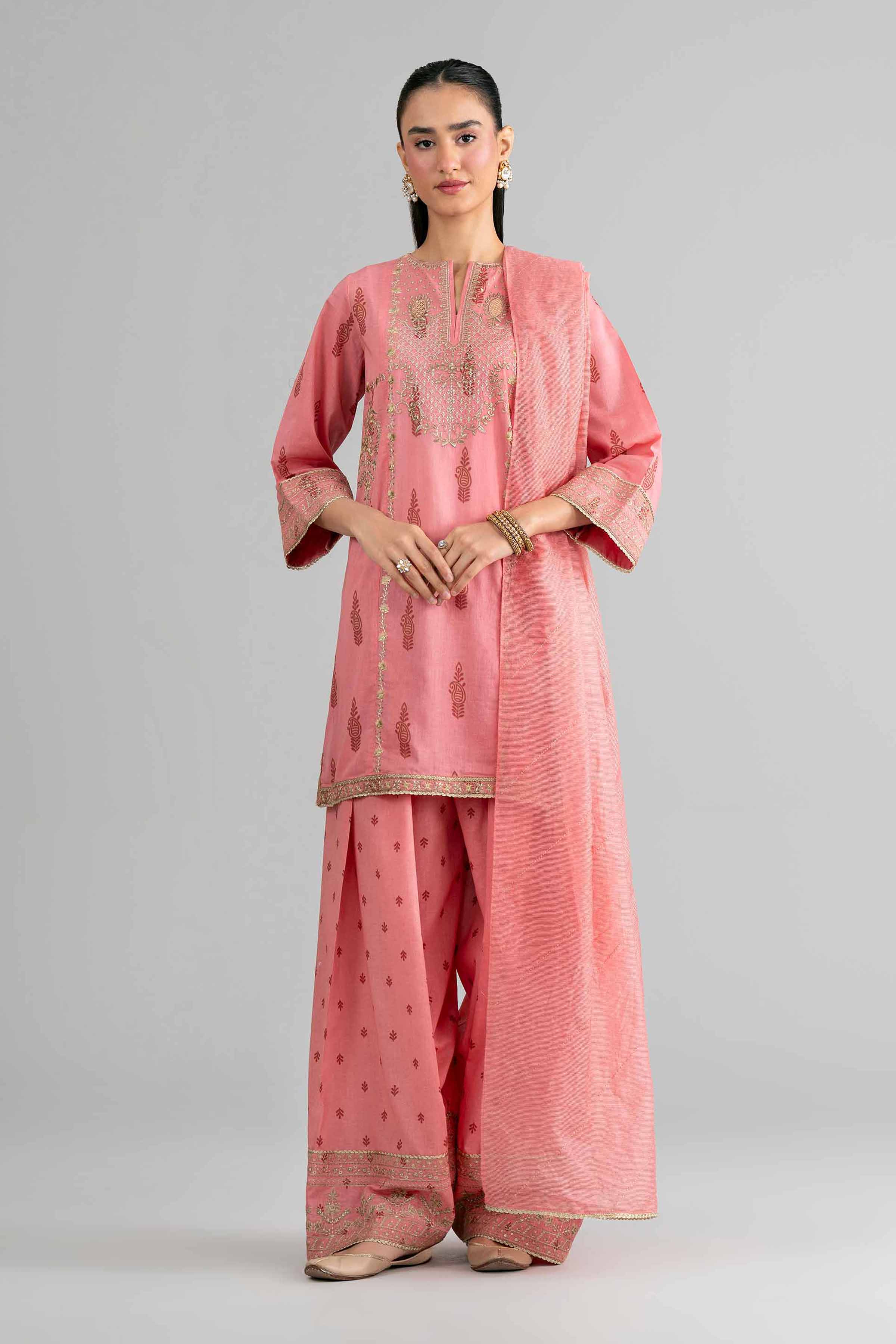 NishatUK - Pink Embroidered Lawn 3-piece ready to wear Suit