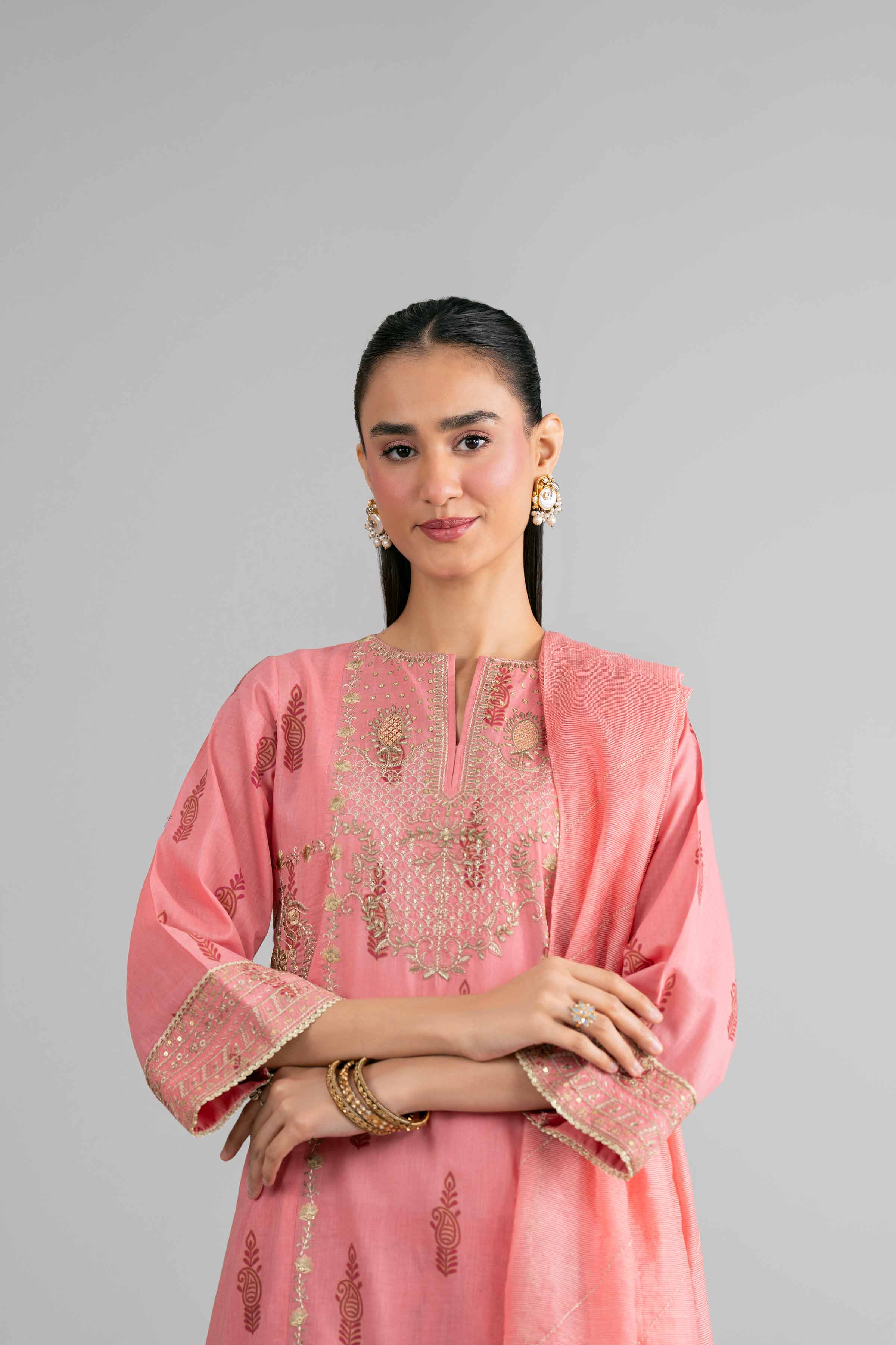 NishatUK - Pink Embroidered Lawn 3-piece ready to wear Suit