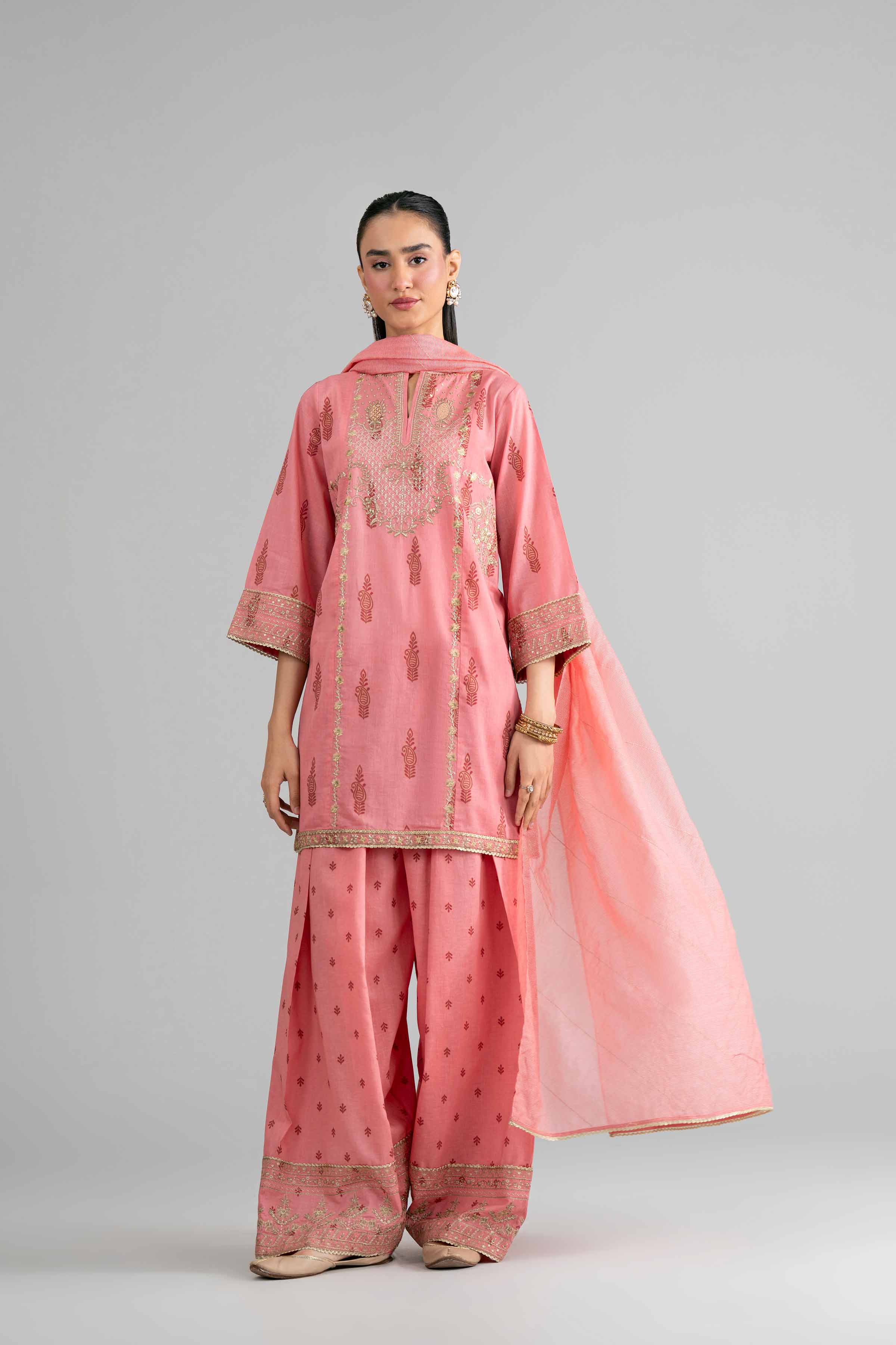 NishatUK - Pink Embroidered Lawn 3-piece ready to wear Suit