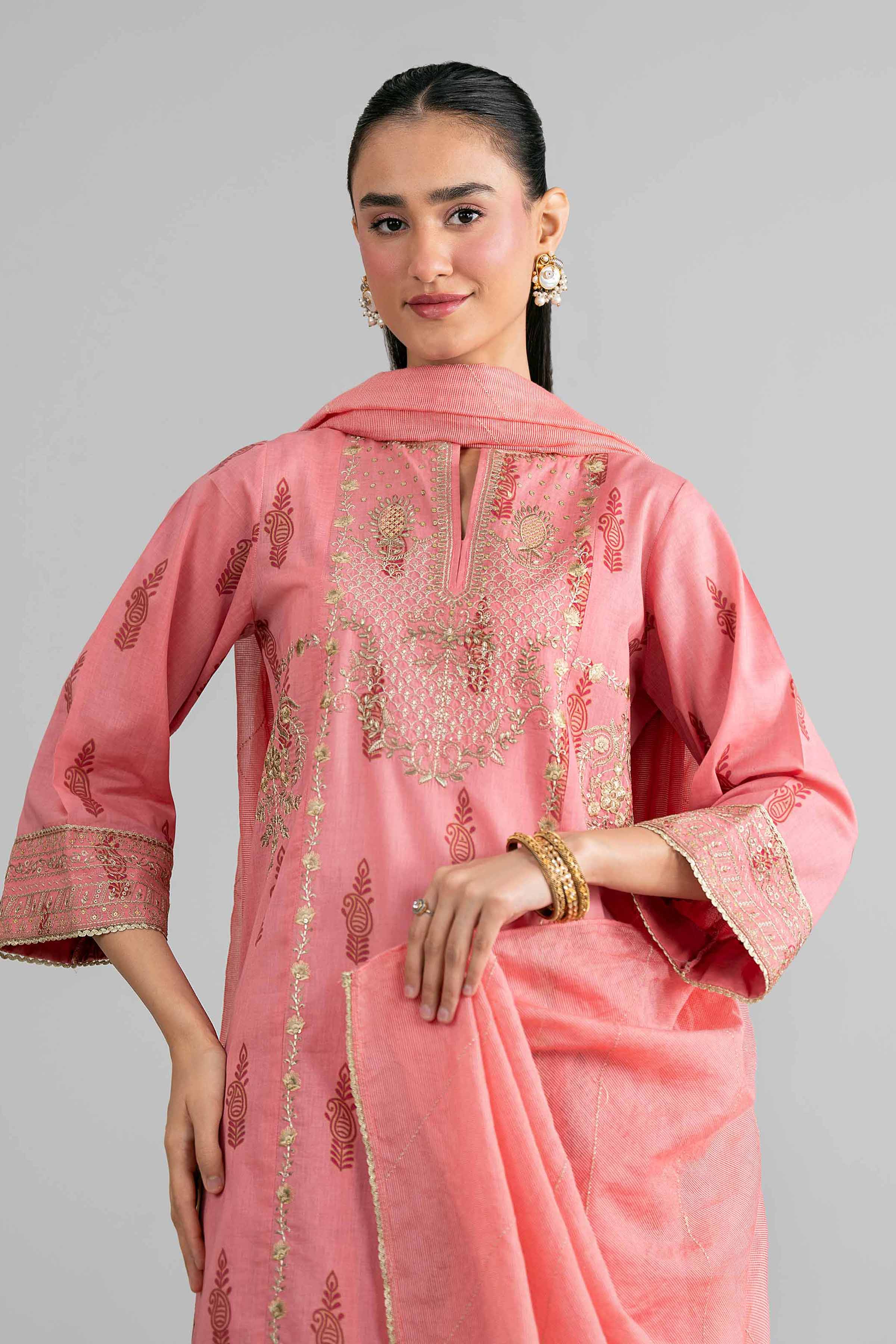 NishatUK - Pink Embroidered Lawn 3-piece ready to wear Suit