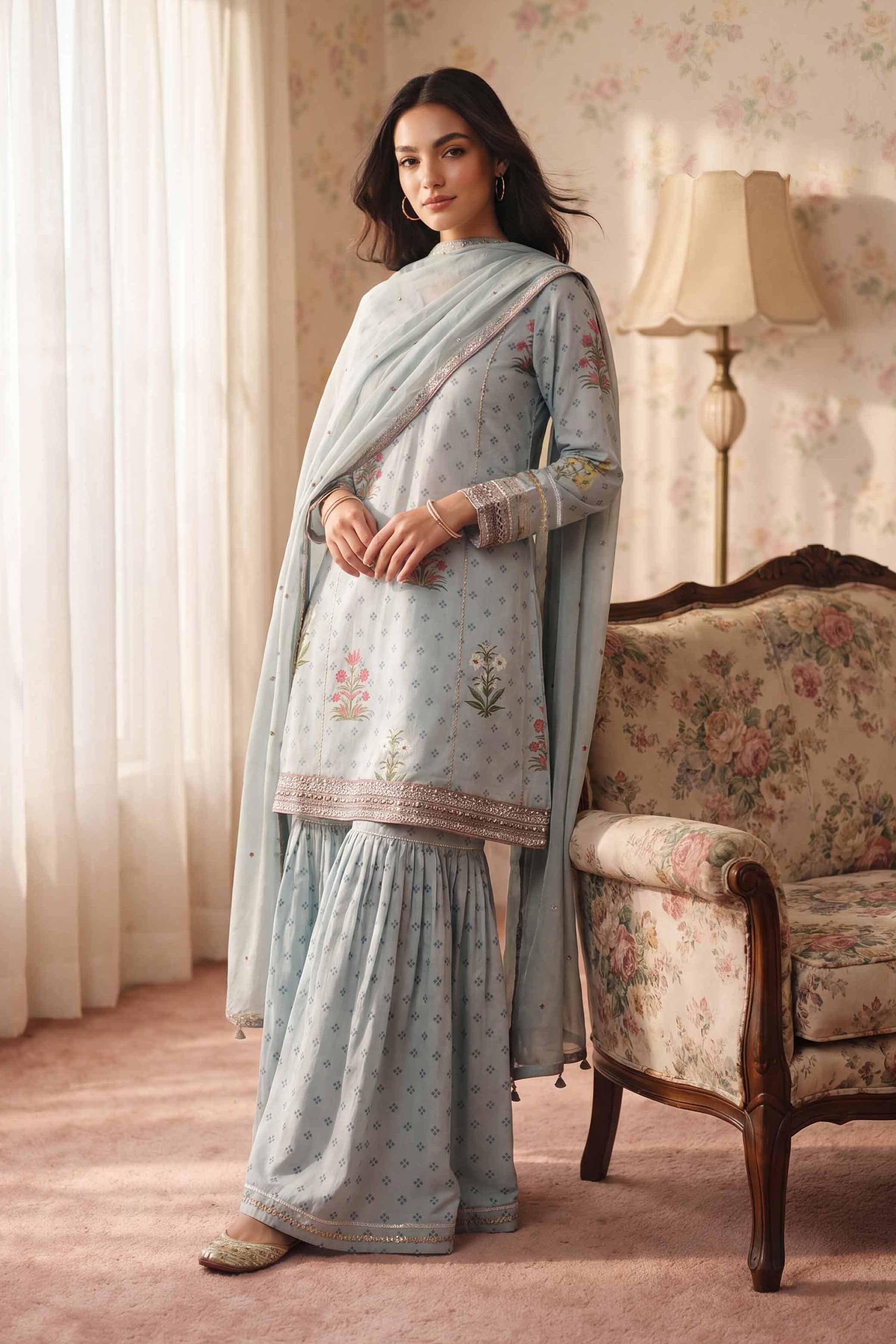 Nishat UK - Green Embroidered Lawn 3 Piece ready to wear Suit