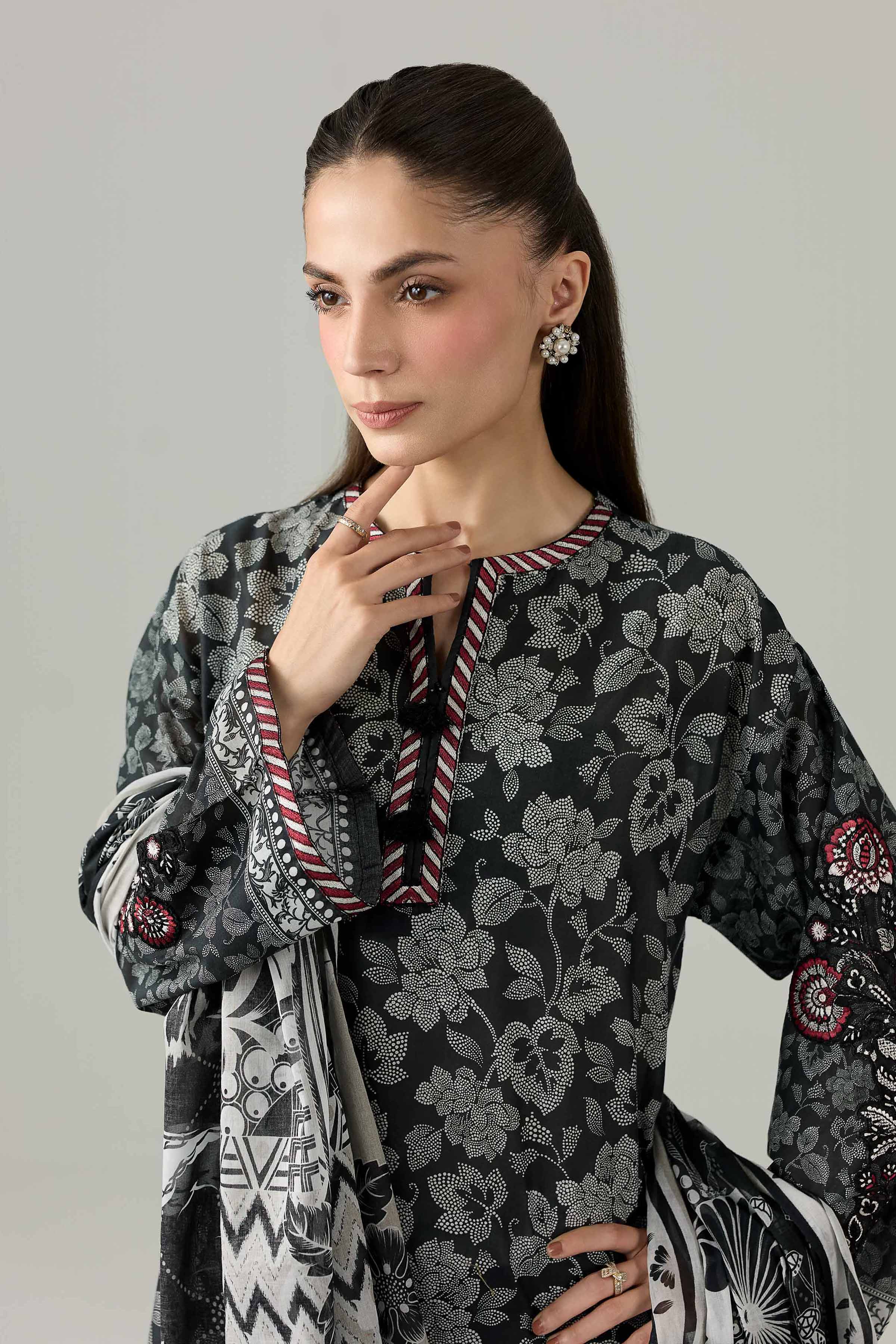 Nishat UK - Black Embroidered Lawn 3 Piece ready to wear Suit