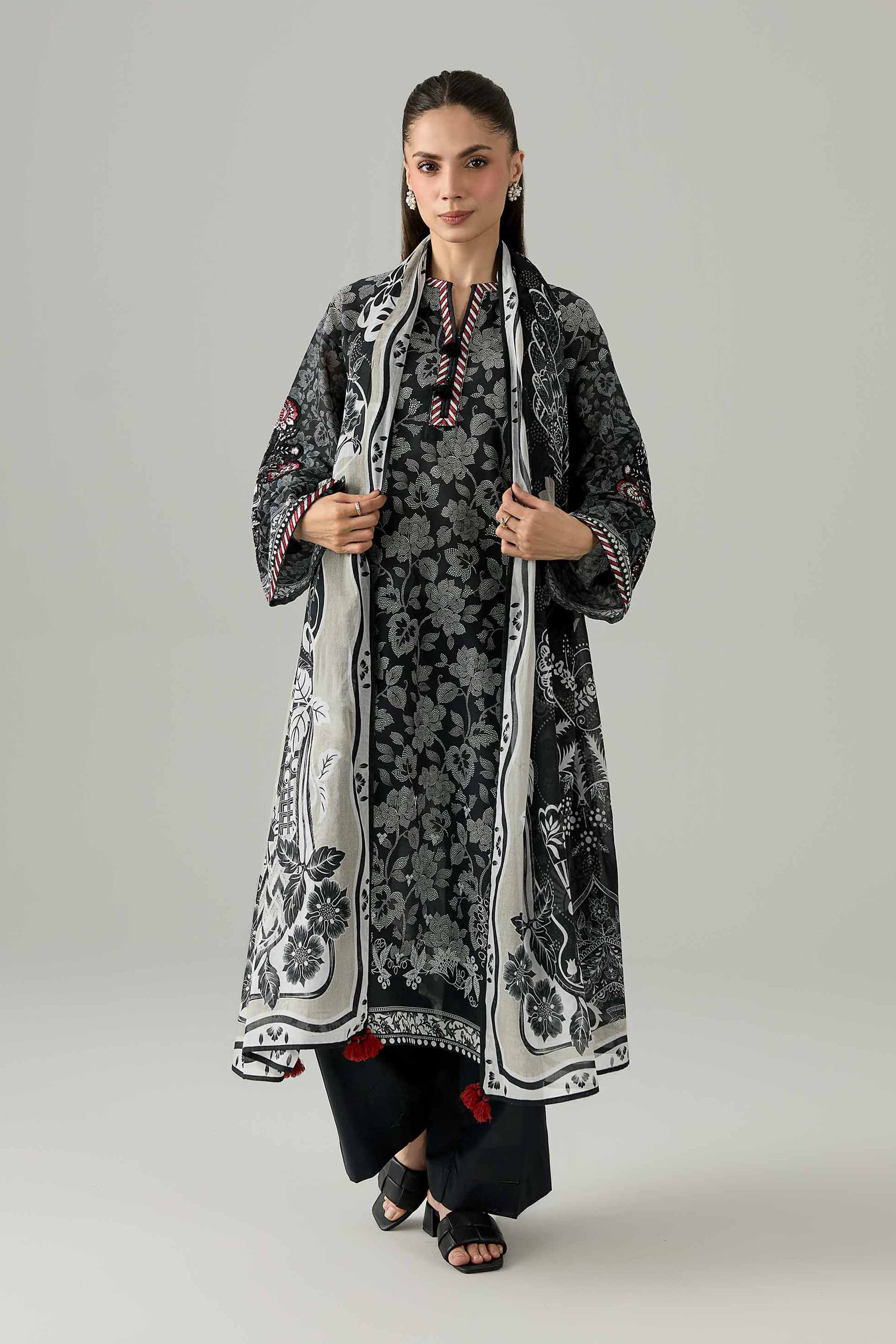 3 Piece - Printed Embroidered Suit - PMS26-04