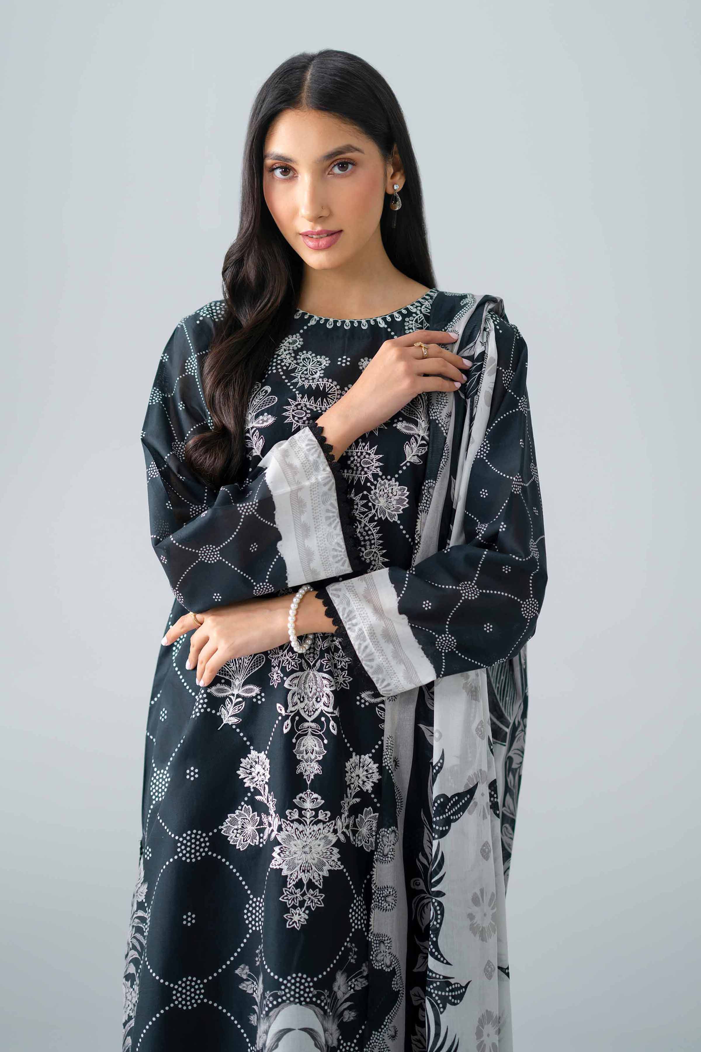 Nishat UK - Black Embroidered Lawn 3 Pieces ready to wear Suit
