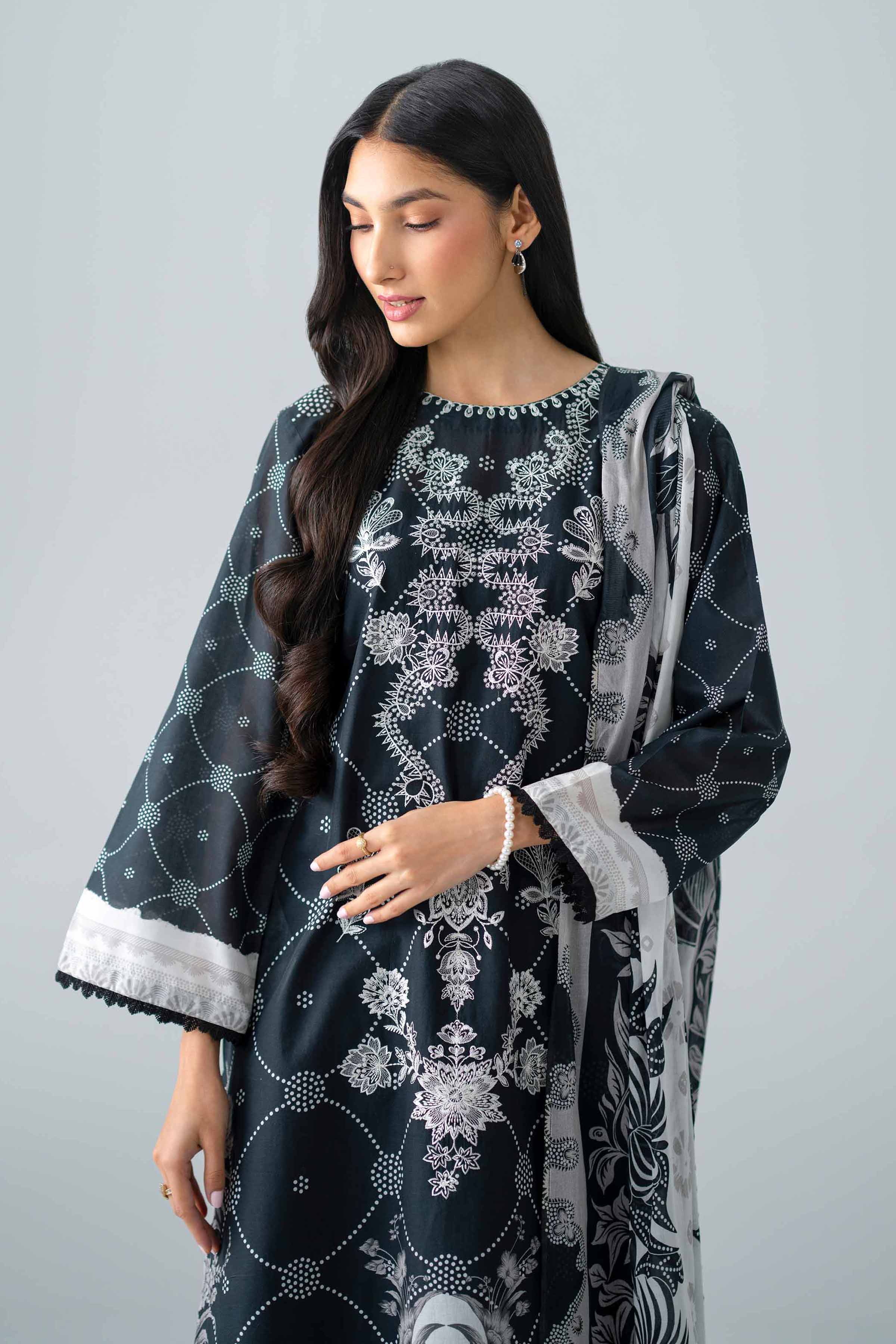 Nishat UK - Black Embroidered Lawn 3 Pieces ready to wear Suit
