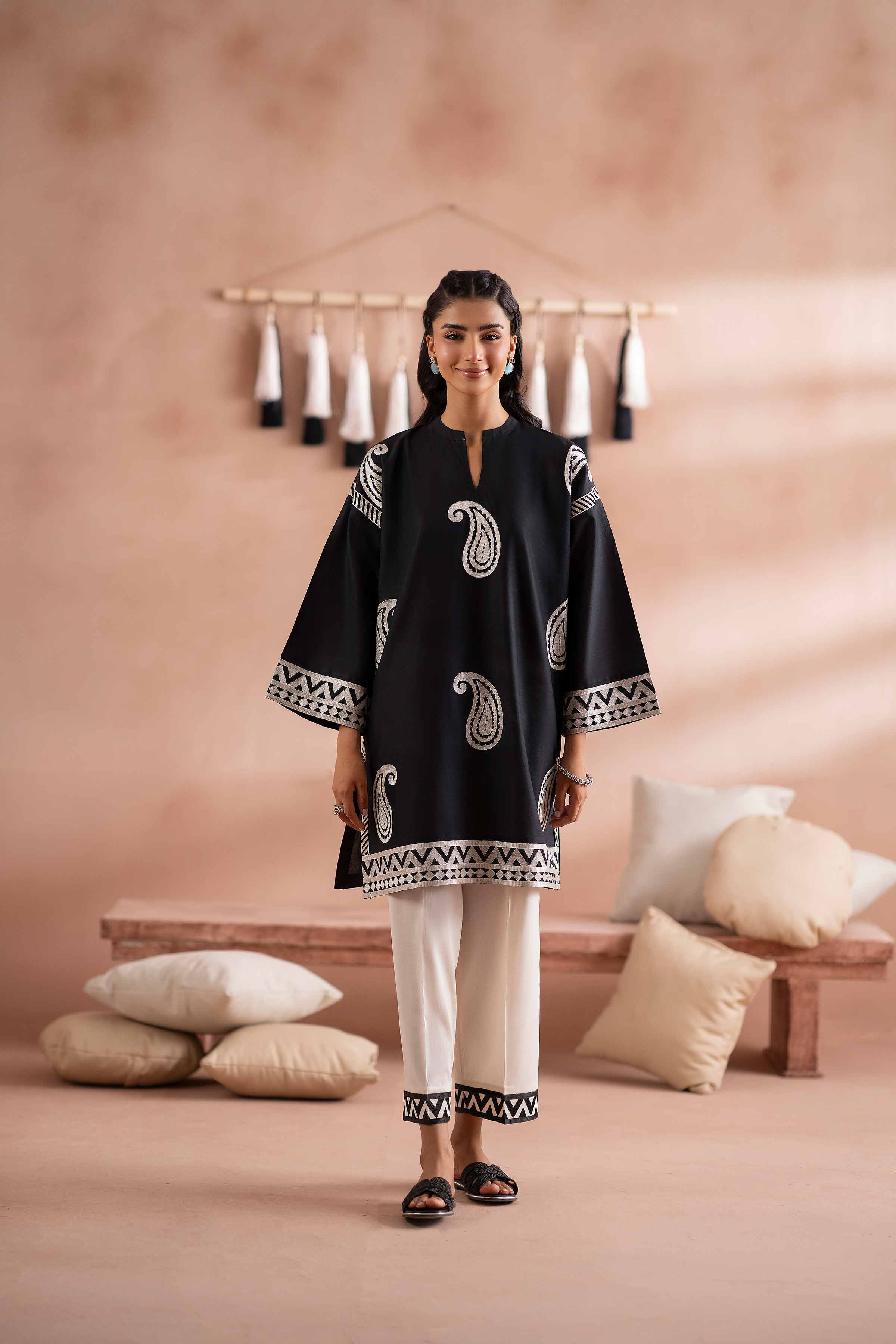 NishatUK - Black Embroidered Cambric 2-piece ready to wear Dress