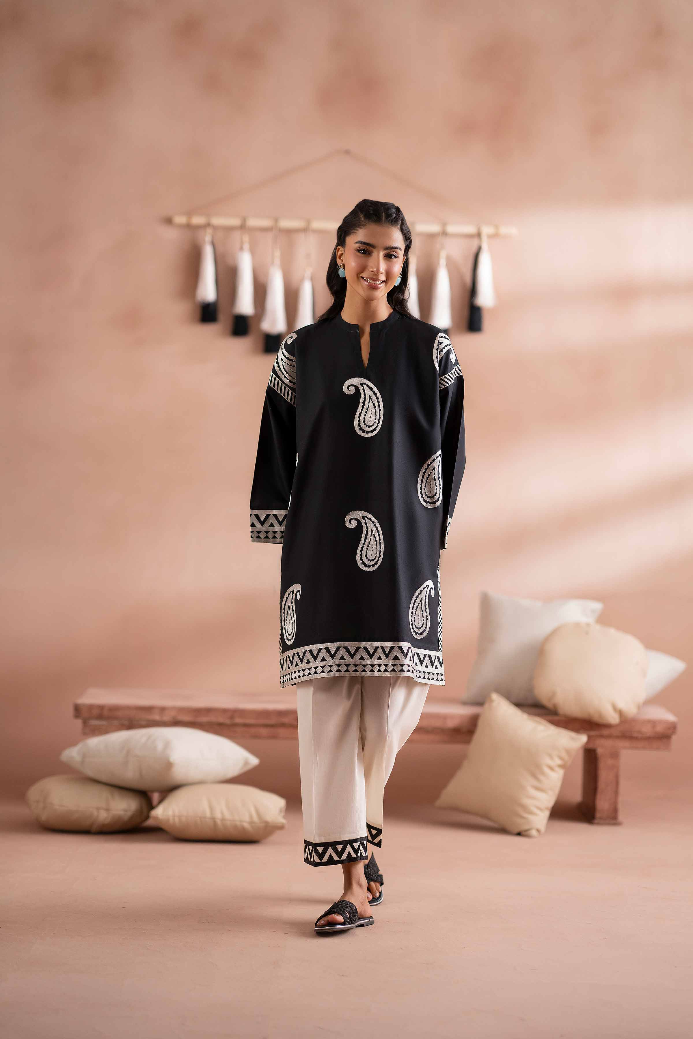 NishatUK - Black Embroidered Cambric 2-piece ready to wear Dress