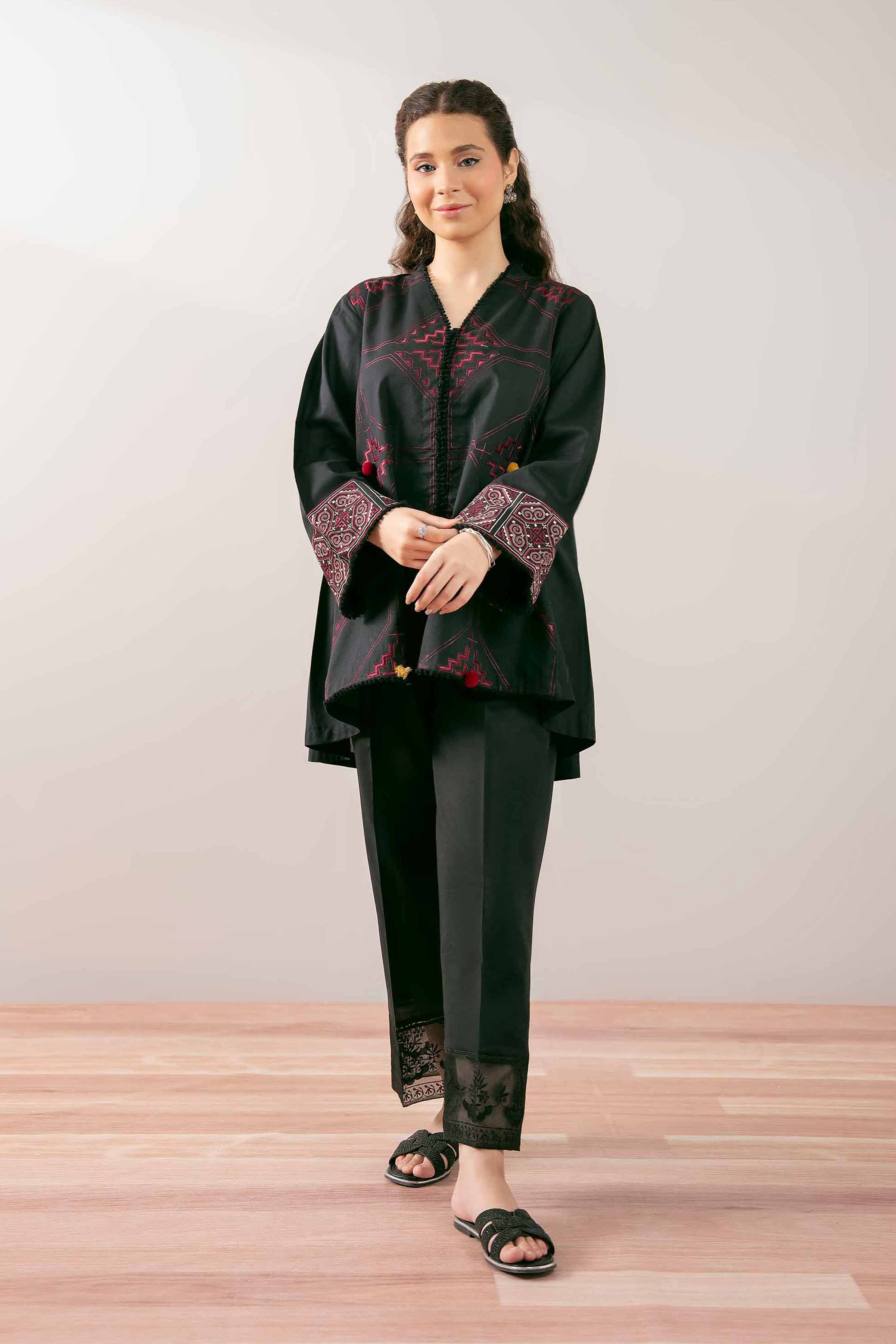 NishatUK - Black Embroidered Cambric 1-piece ready to wear Tunic