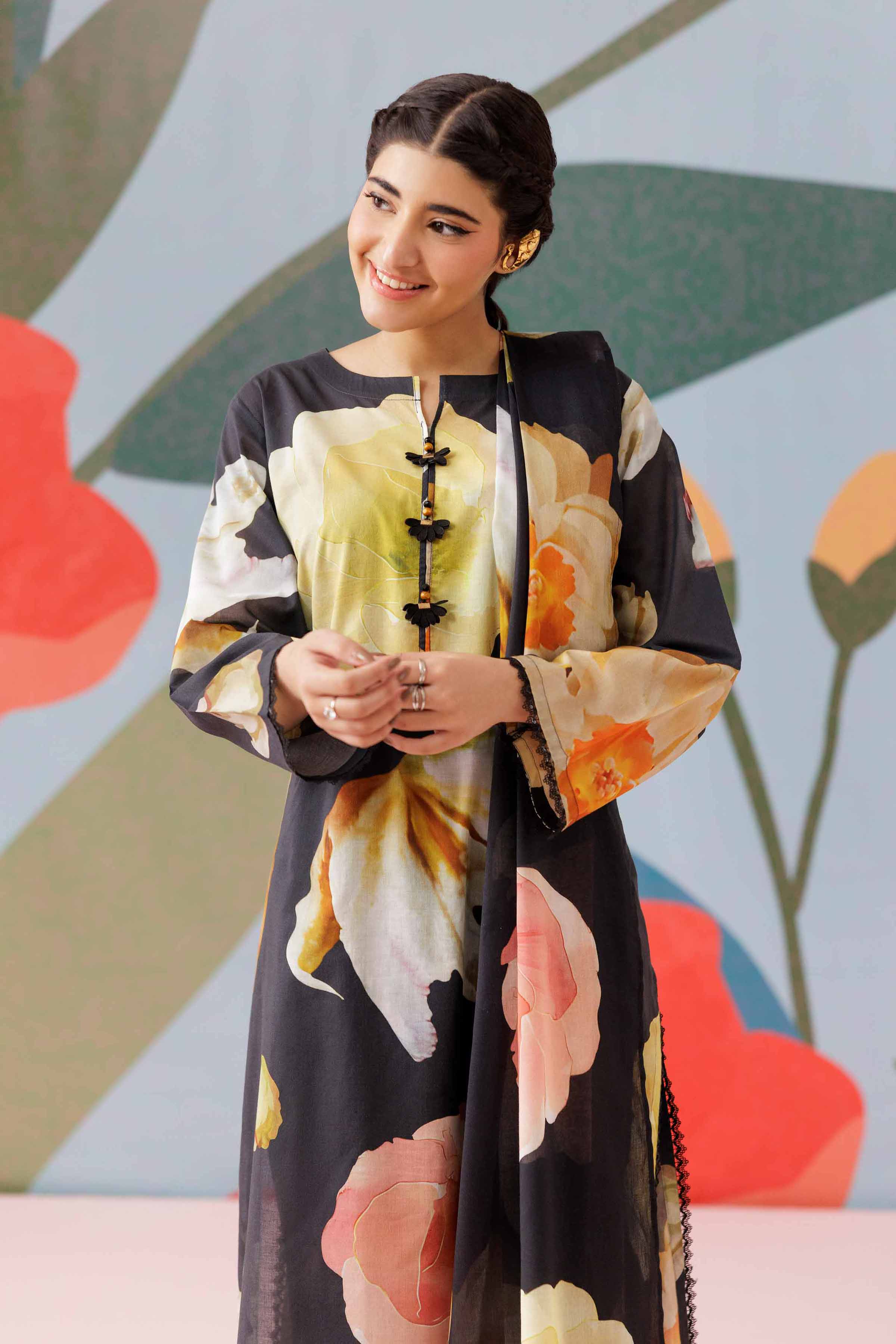 NishatUK - Black Printed Cambric 2-piece ready to wear Dress