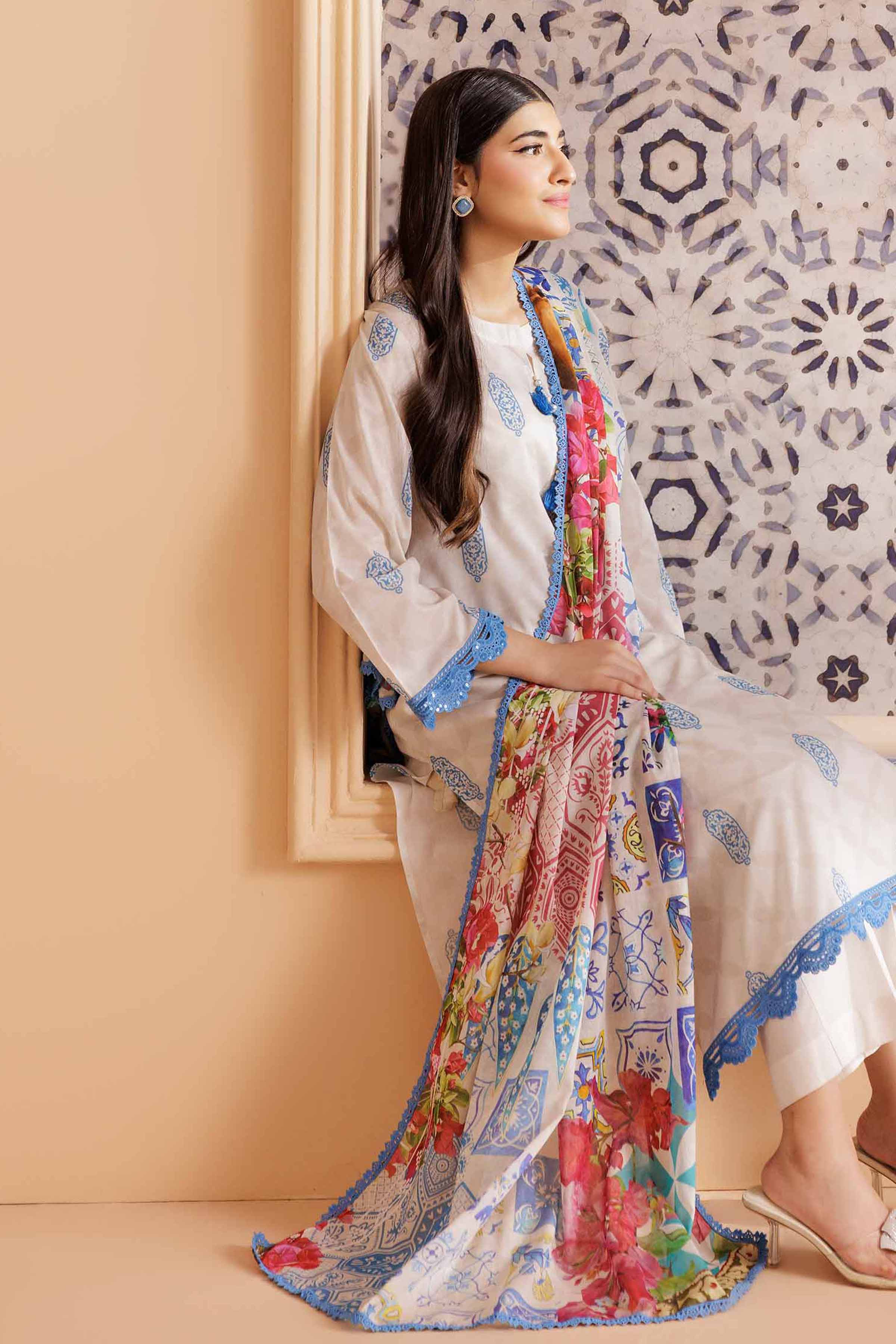 NishatUK - Beige Printed Cambric 3-piece ready to wear Suit