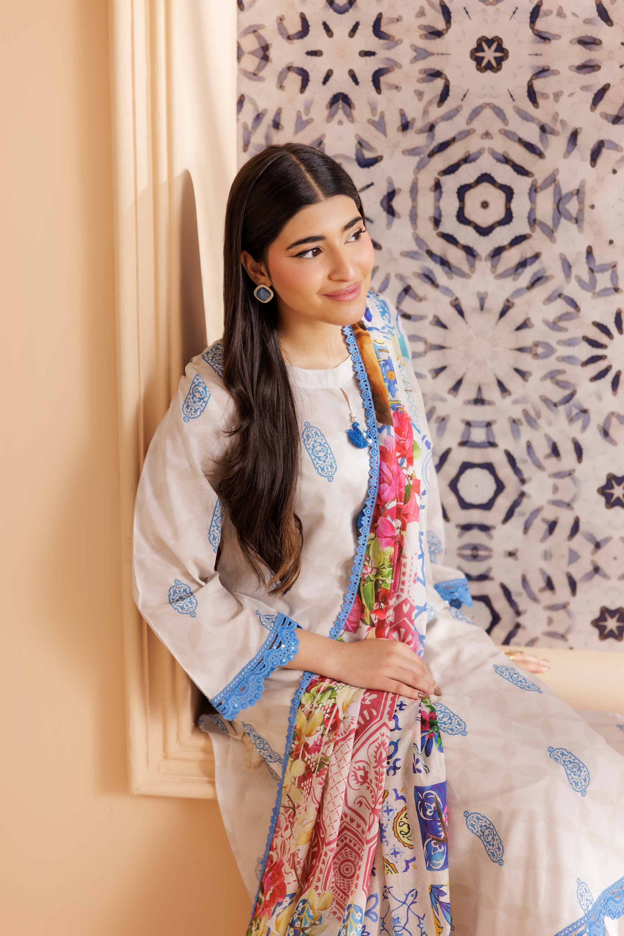NishatUK - Beige Printed Cambric 3-piece ready to wear Suit